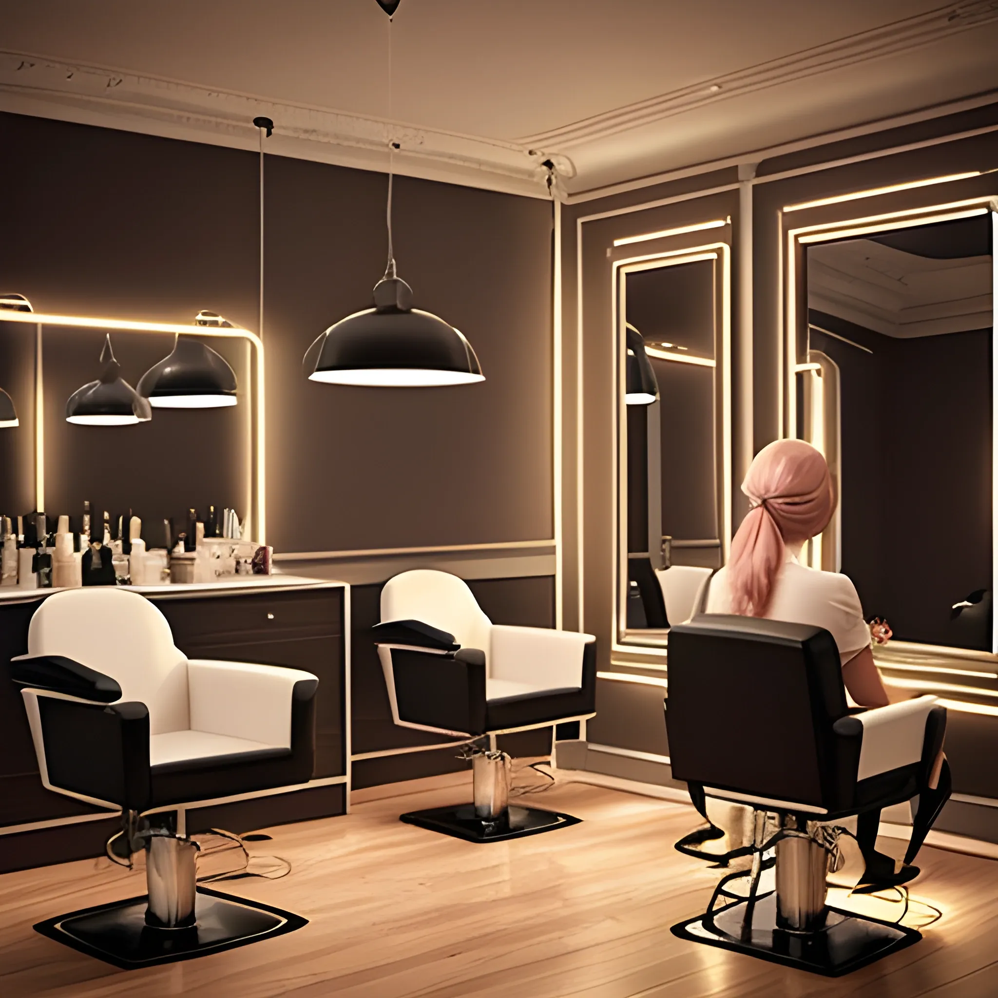 advertising an exclusive hairdressing salon, atmospheric lighting, beautiful women, photorealism