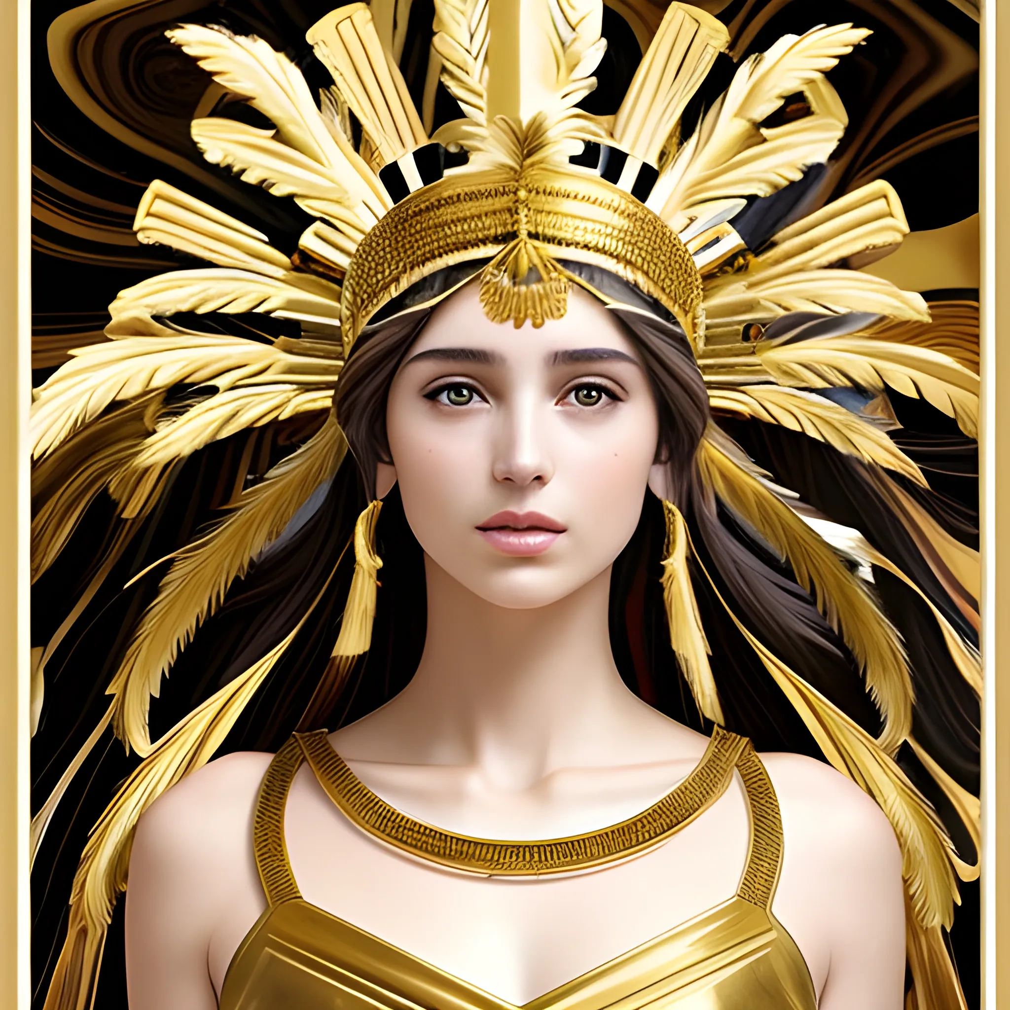 Marbled greek goddess with gold headdress
