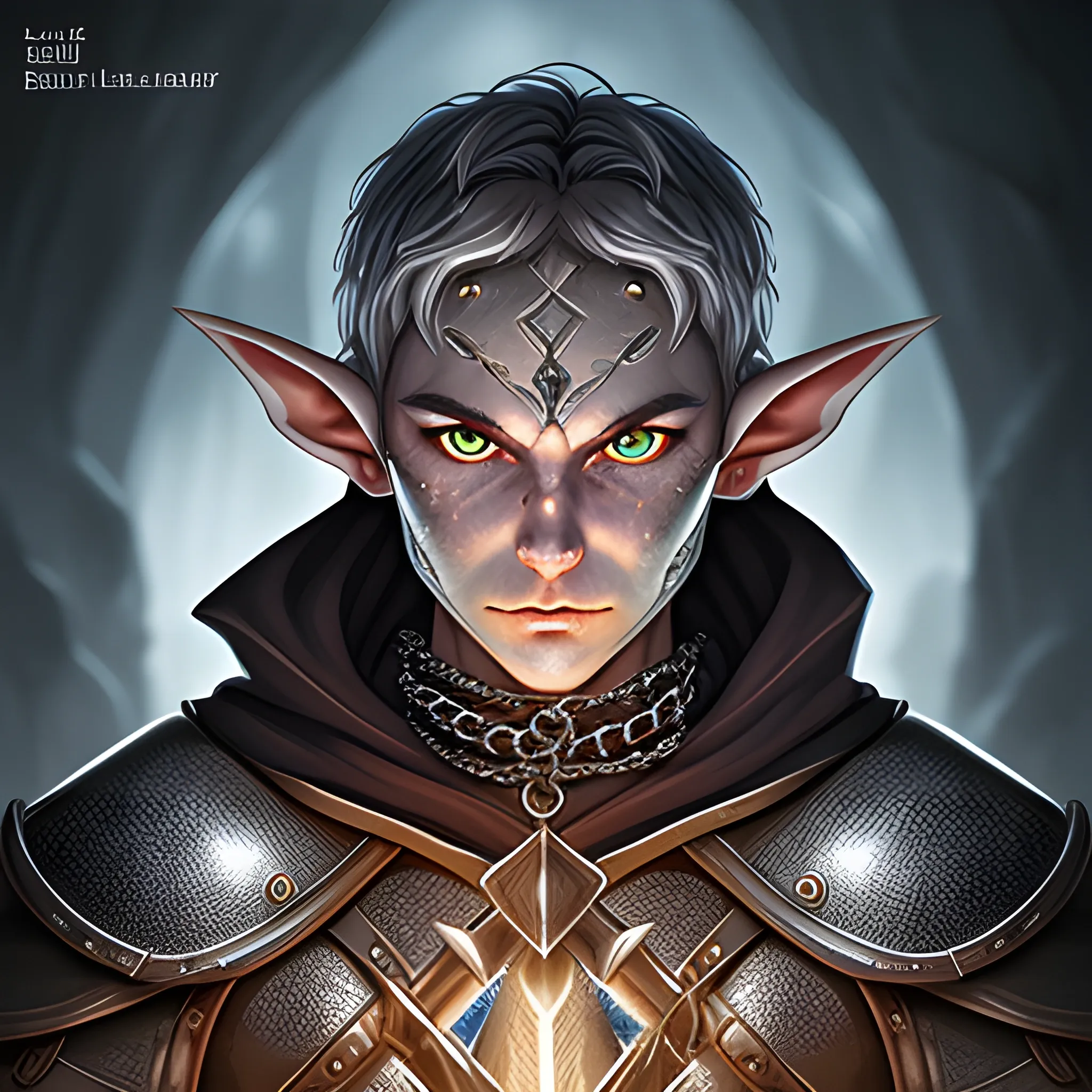 half body portrait, elf, man, chain mail, holy, blacksmith, highly detailed, glowing eyes, Fae, fairy, high fantasy, magical, great composition, forge, dynamic pose, manhwa style, hammer, concept art, Cartoon