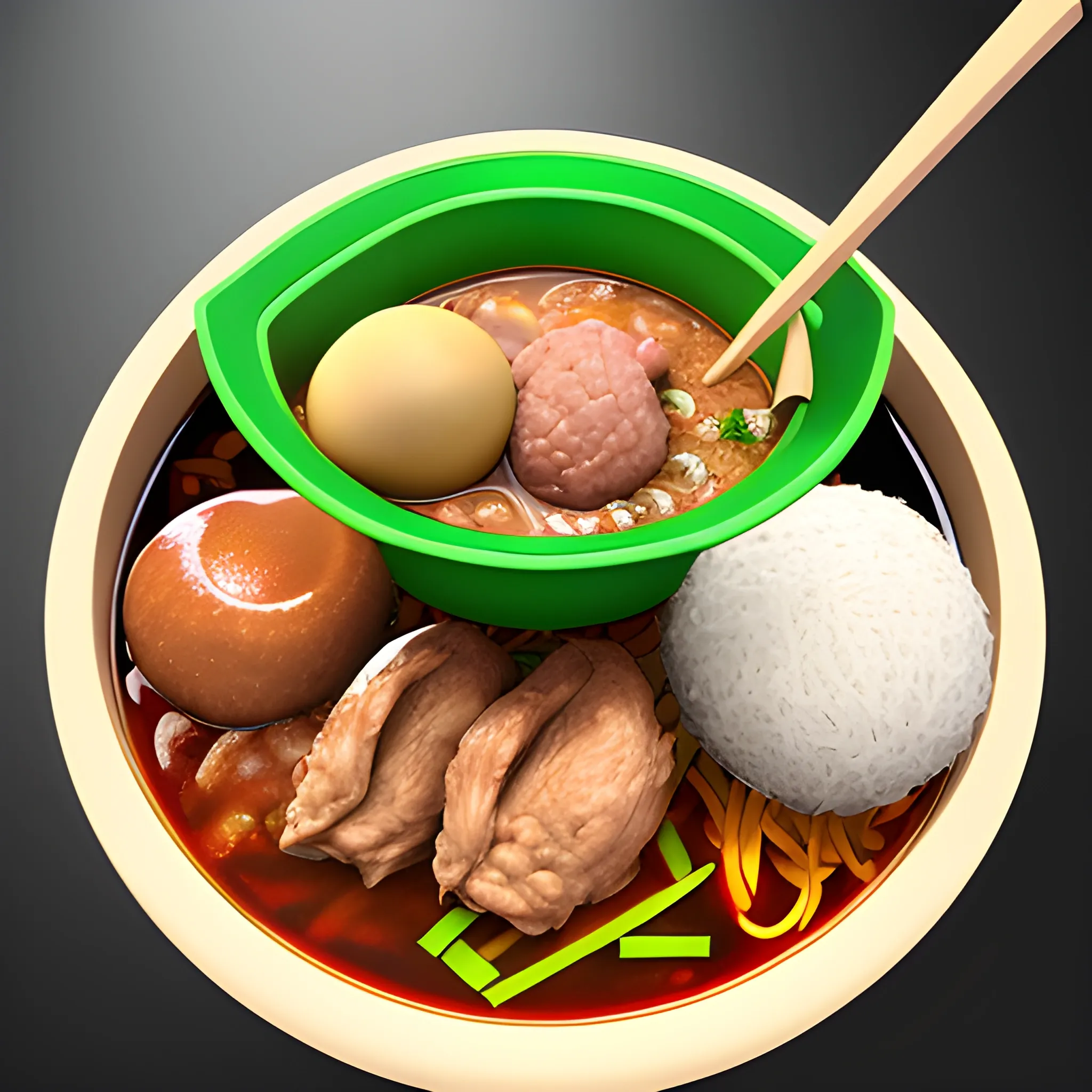 Semangkuk bakso ayam , 3D