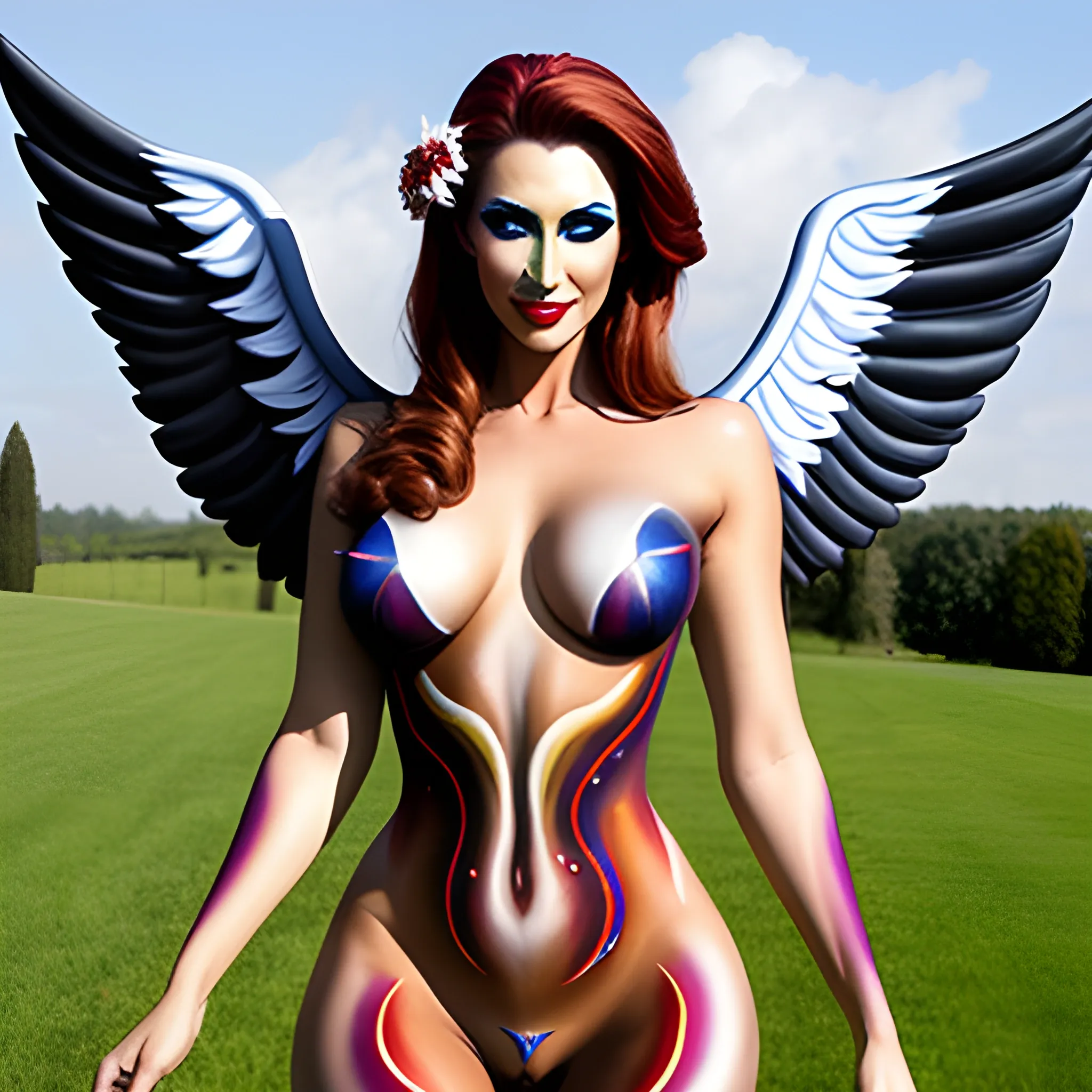Full body painted girl with angel wings. bodypainting