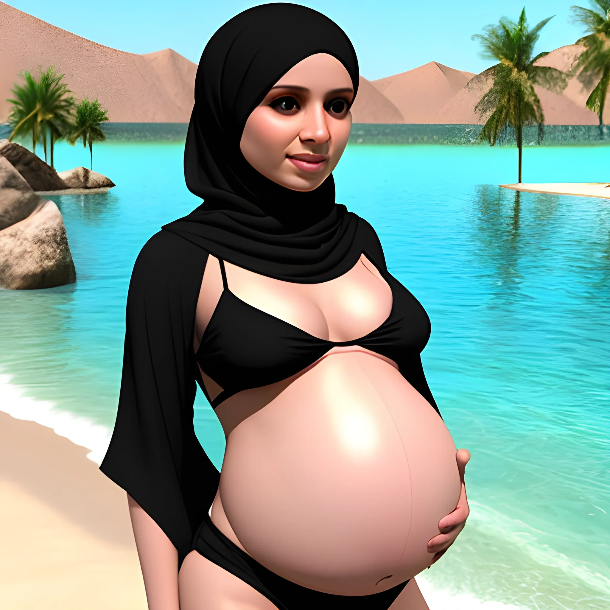 pregnant hijabi wear hot bikini, 3D