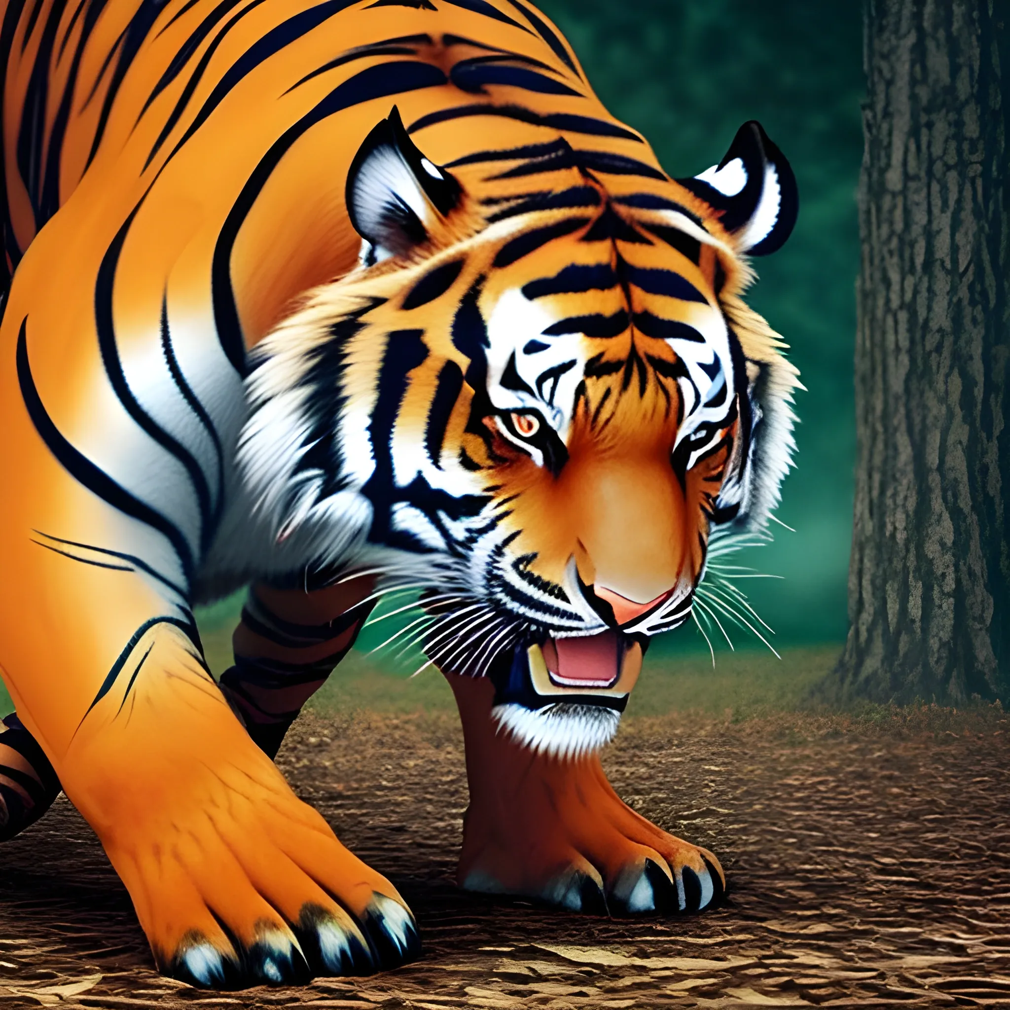 A tiger is going to eat a man in suits, Trippy