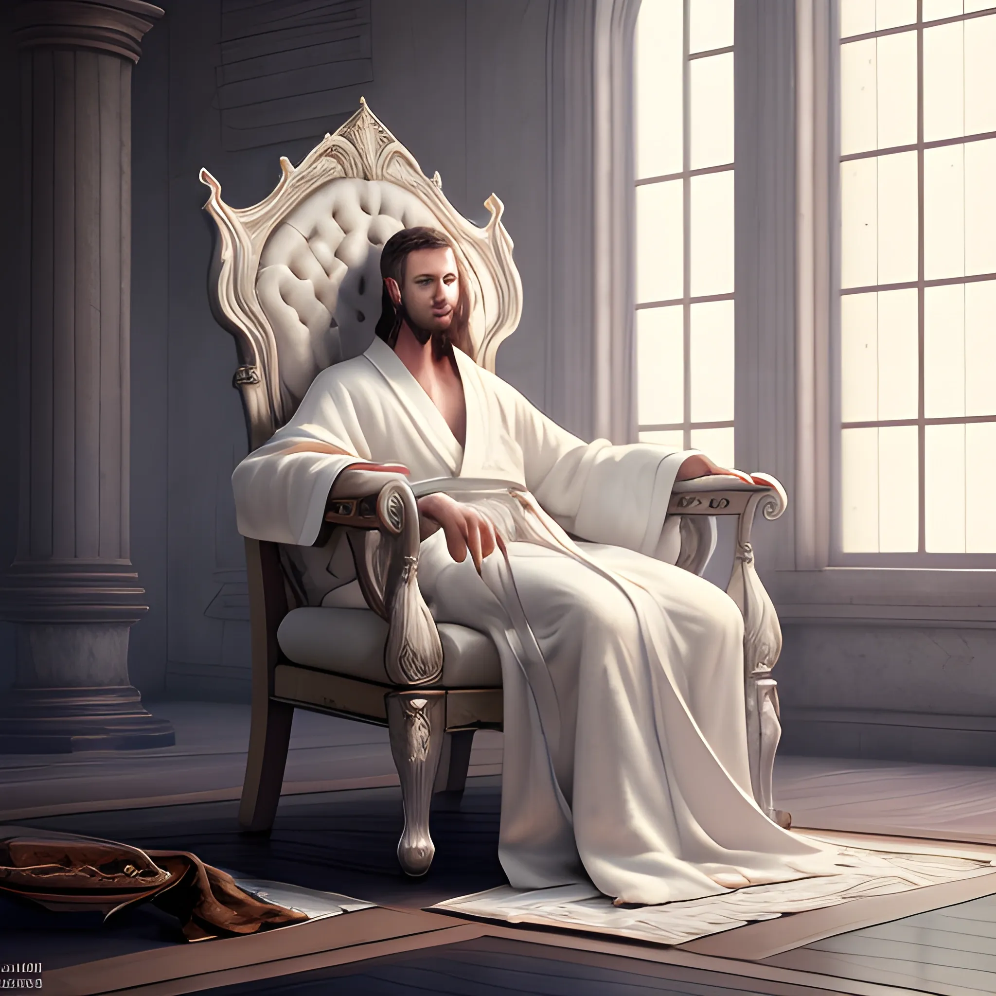 white robe, robe lying on the chair, robe, 8k, high resolution, high quality, photorealistic, hyperrealistic, detailed, detailed matte painting, deep color, fantastical, intricate detail, splash screen, complementary colors, fantasy concept art, 8k resolution trending on Artstation Unreal Engine