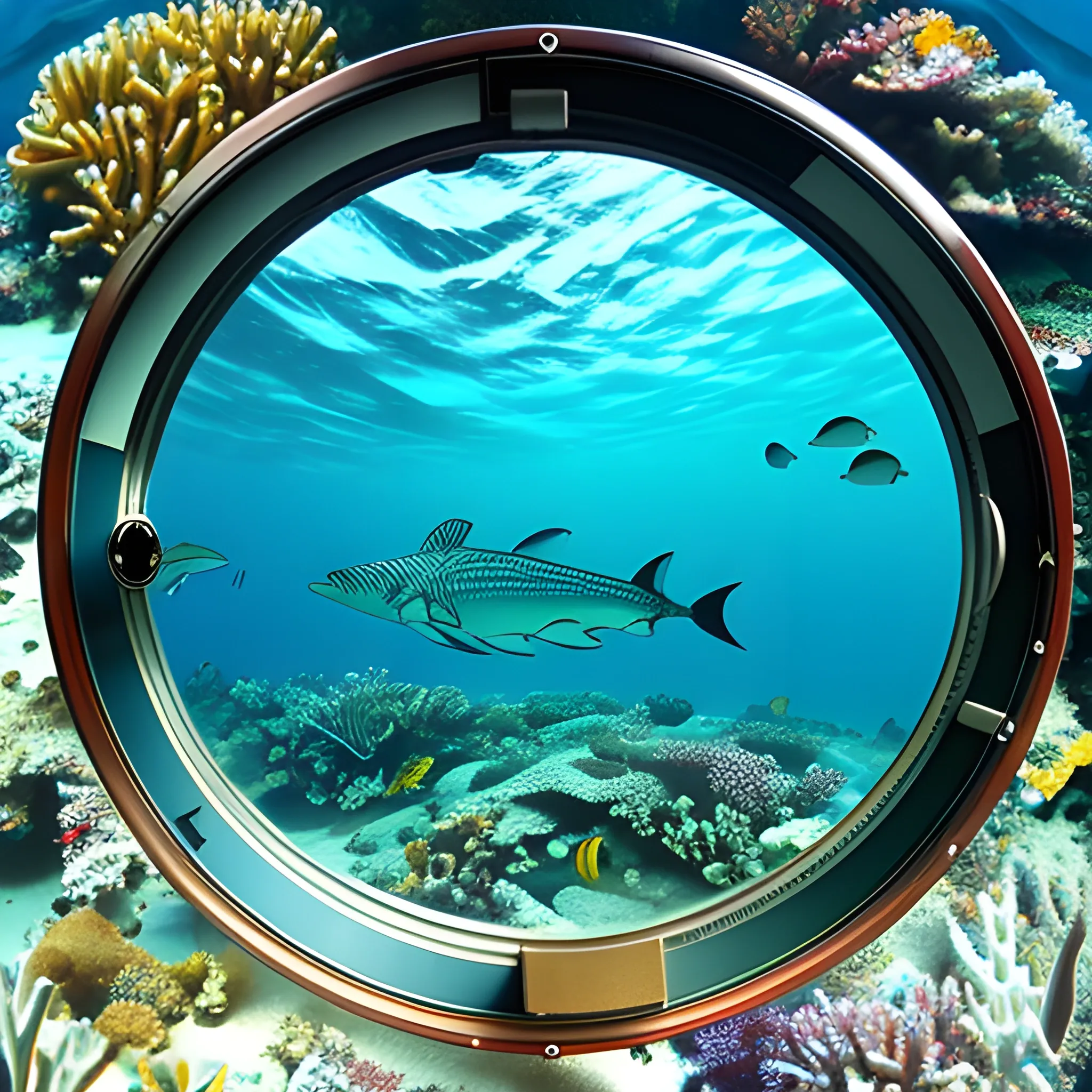 Out the porthole, capturing a sweeping360-degree panorama of the incredible diversity of marine life inhabiting these waters, from scintillating schools of mullet to solitary mackerel and crowds of colorful reef fish.