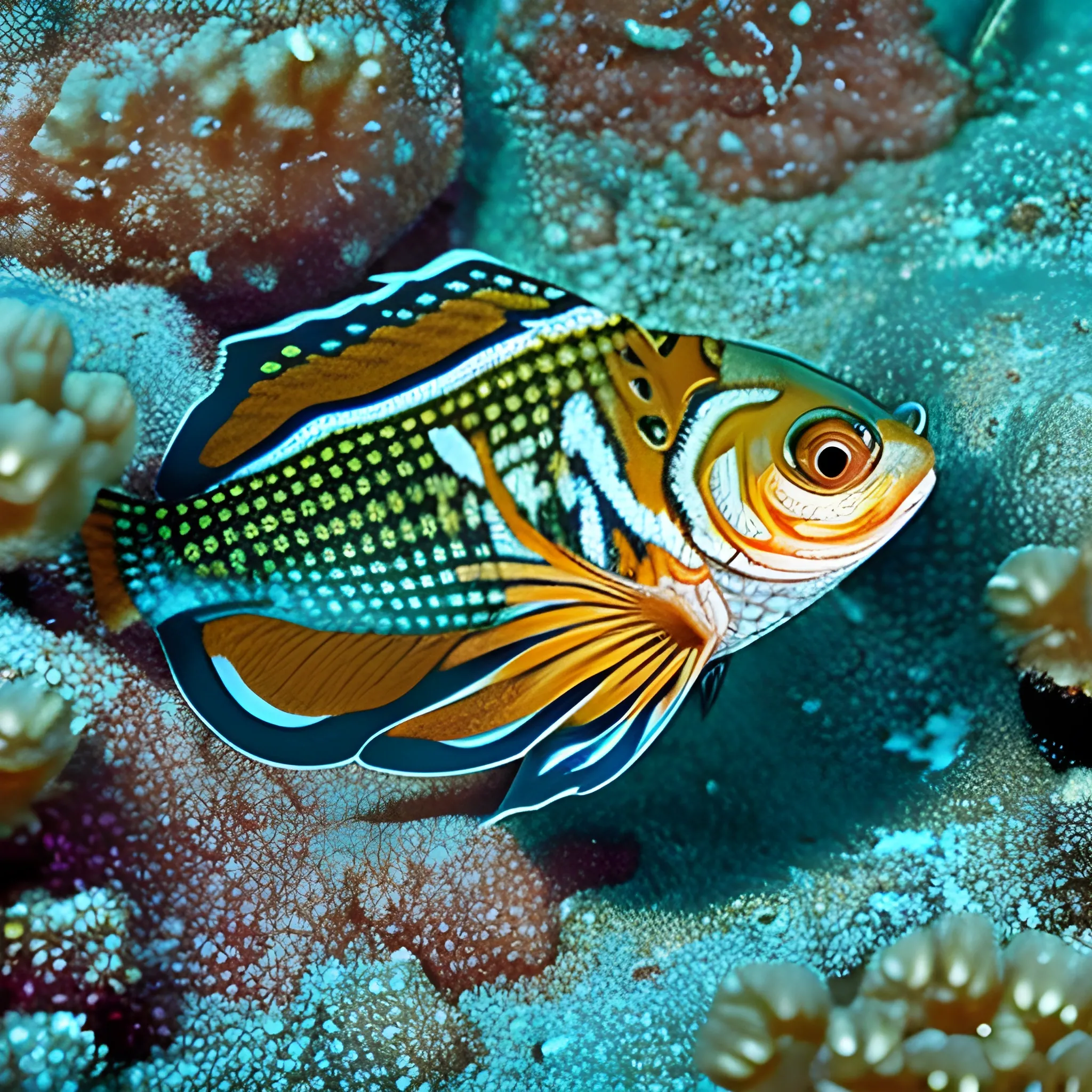Macro photography showing intricate camouflage patterns and adaptations on the skin of fish observed, from dazzling countershading to irregular markings affording perfect ambush camouflage.