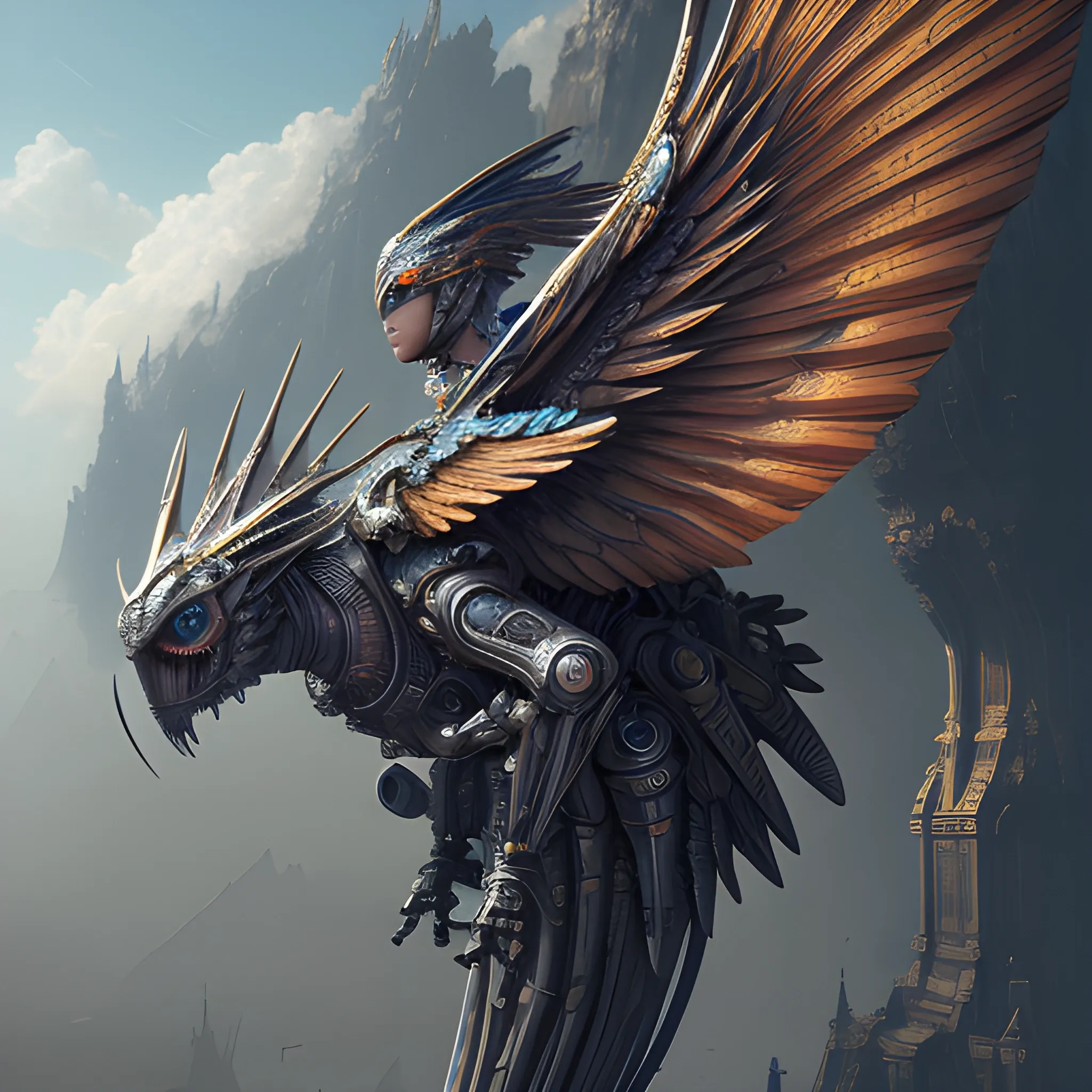 mechanical wings, 8k, high resolution, high quality, photorealistic, hyperrealistic, detailed, detailed matte painting, deep color, fantastical, intricate detail, splash screen, complementary colors, fantasy concept art, 8k resolution trending on Artstation Unreal Engine