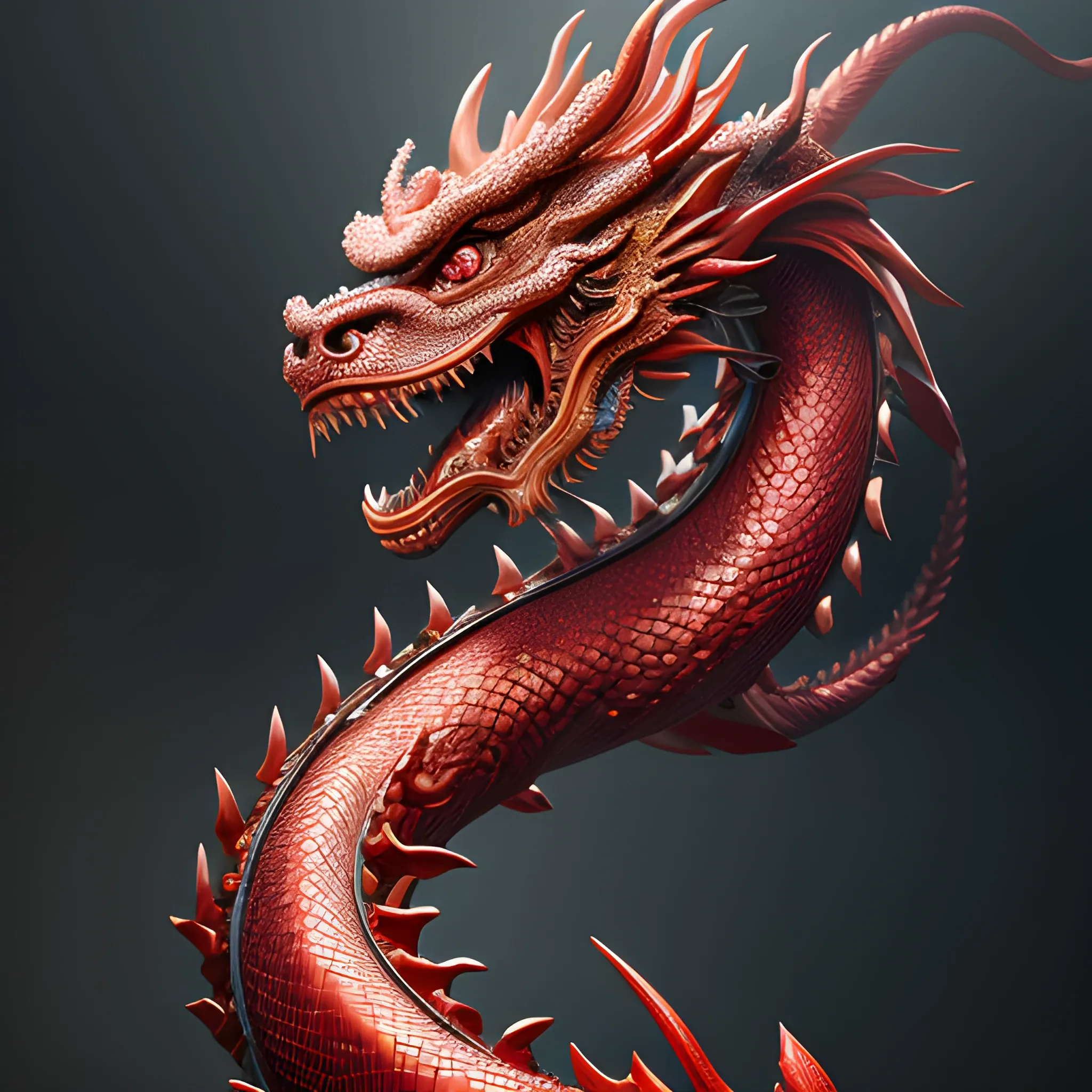 chinese dragon,perfume, scarlet, aggressive,  8k, high resolution, high quality, photorealistic, hyperrealistic, detailed, detailed matte painting, deep color, fantastical, intricate detail, splash screen, complementary colors, fantasy concept art, 8k resolution trending on Artstation Unreal Engine, 3D