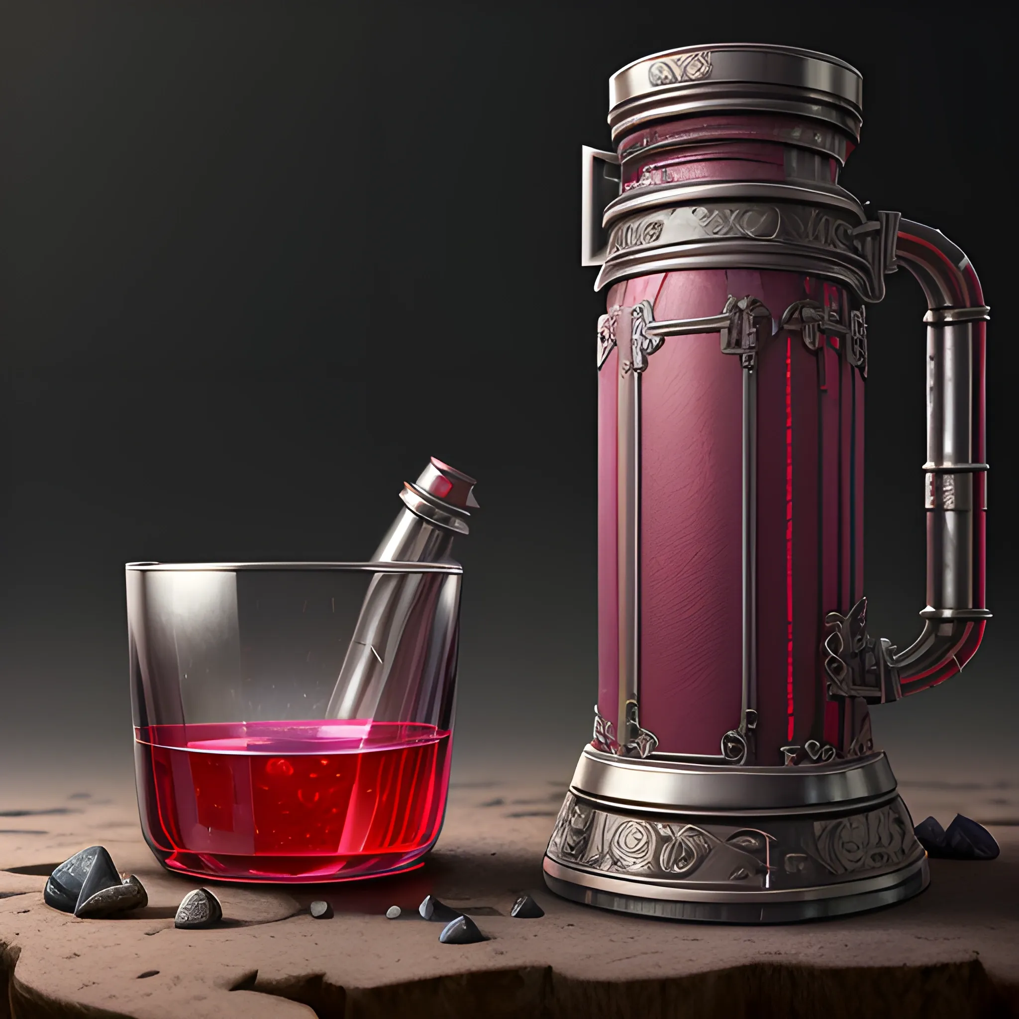 flask, red flask, cure potion, red potion, health potion, healling potion, red elixir, 8k, high resolution, high quality, photorealistic, hyperrealistic, detailed, detailed matte painting, deep color, fantastical, intricate detail, splash screen, complementary colors, fantasy concept art, 8k resolution trending on Artstation Unreal Engine