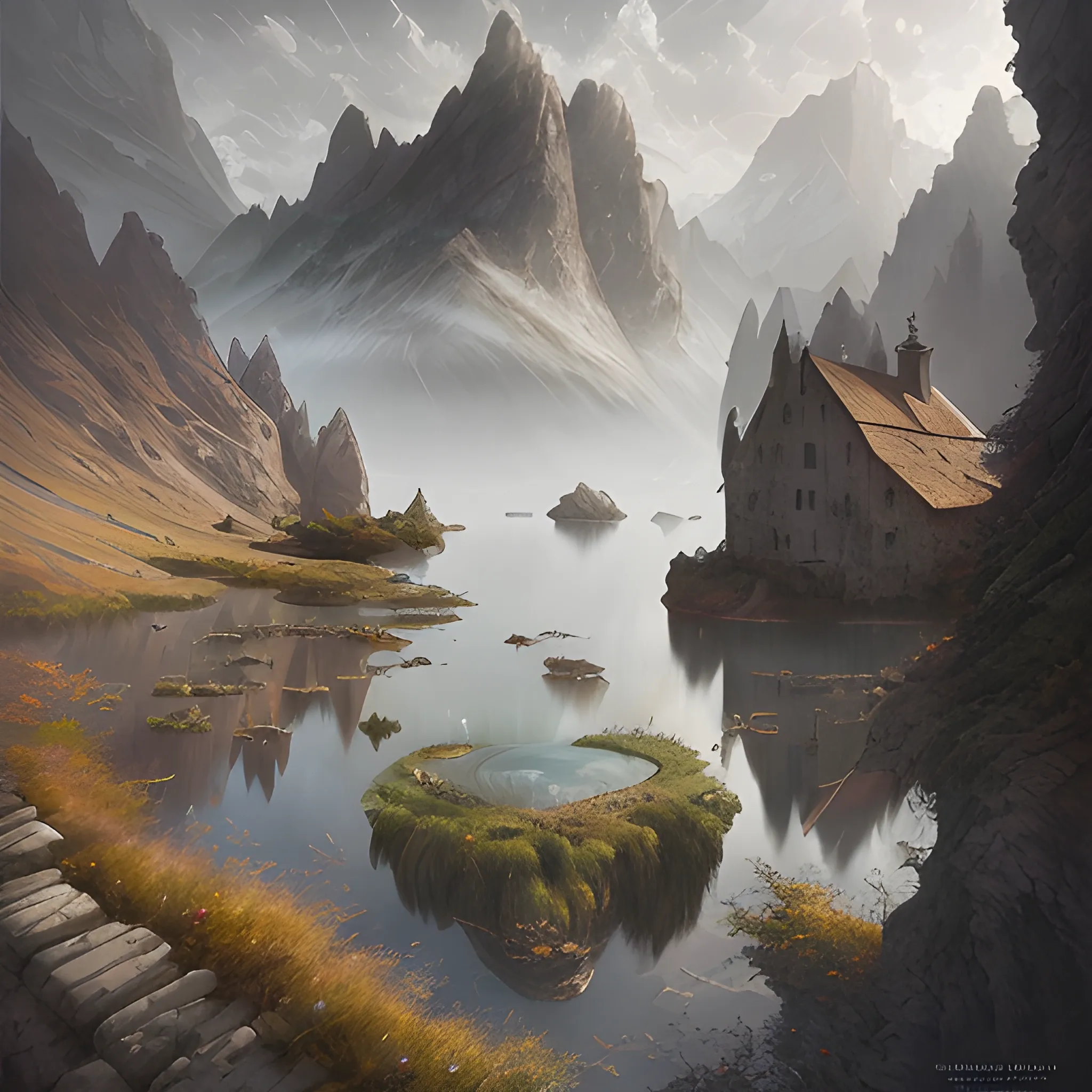michal karcz cartoon painting of a beautiful landscape. , detailed, elegant, intricate, 4k,, Water Color
