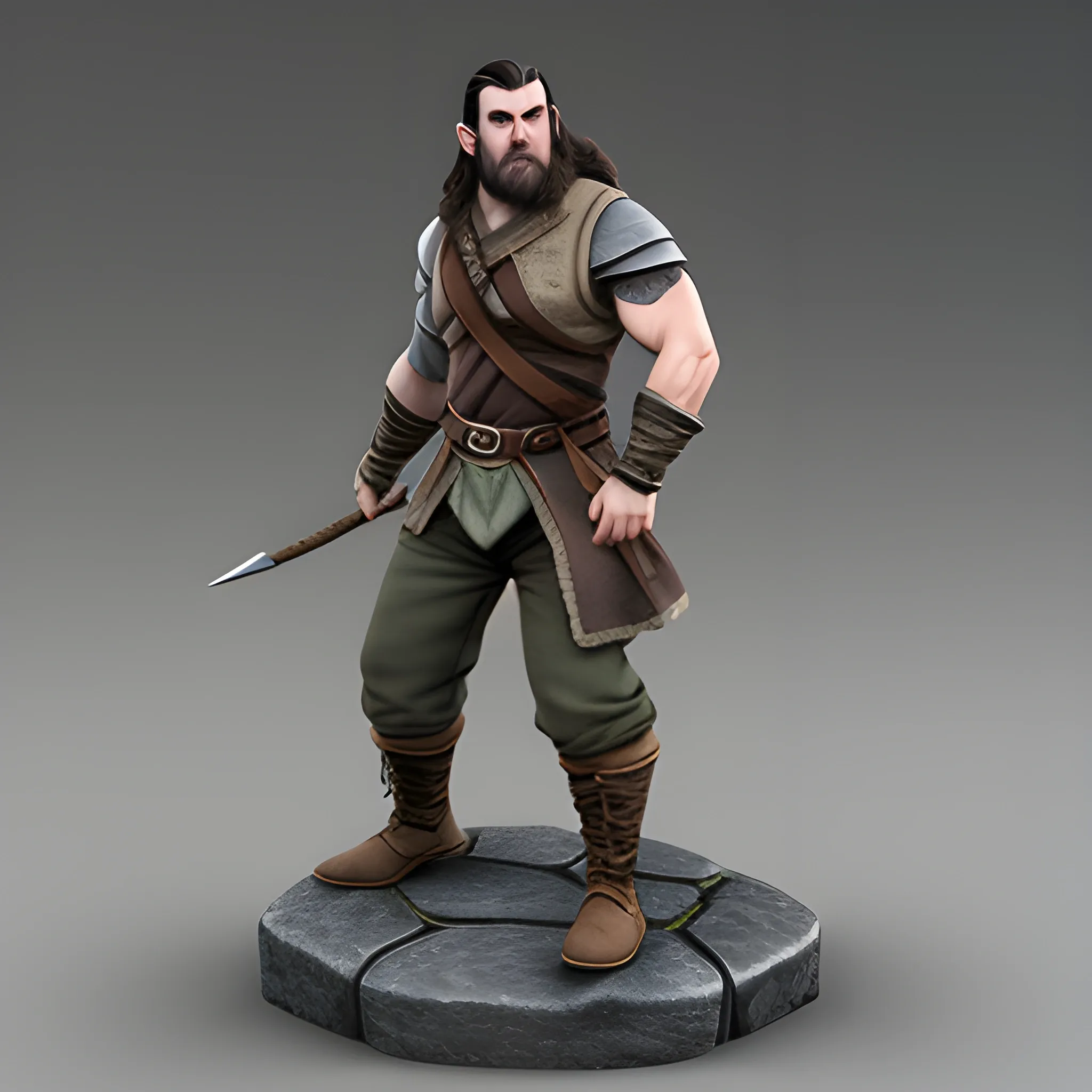 Young Tolkien Dwarf, Male Adventurer, short and muscular, rugged appearance, casual stance, grey stone wall background, well lit, 3D