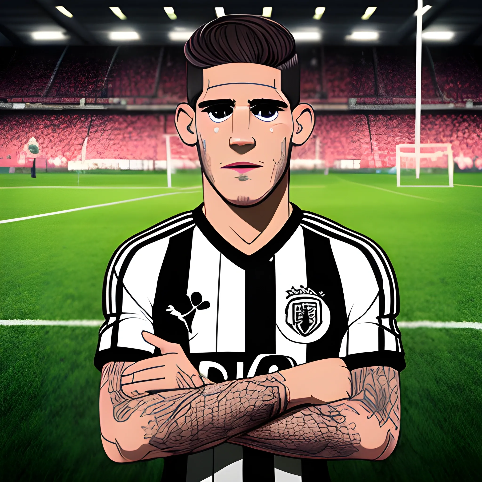 Character, soccer ballon, Rodrigo De Paul face. Toon style