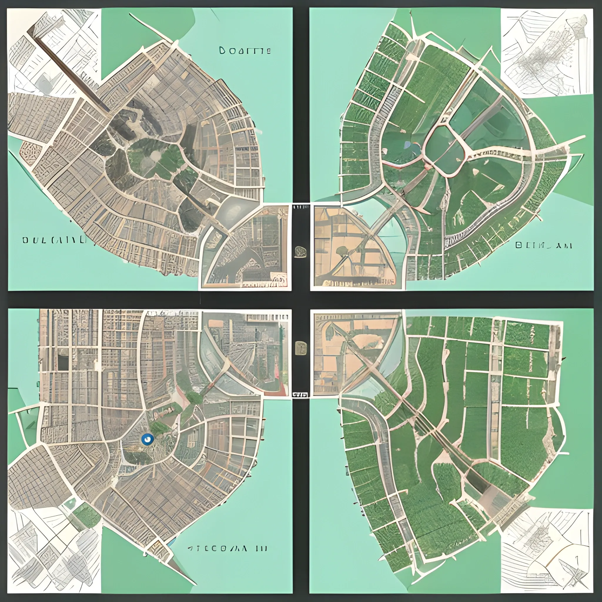 map of four cities from the top down