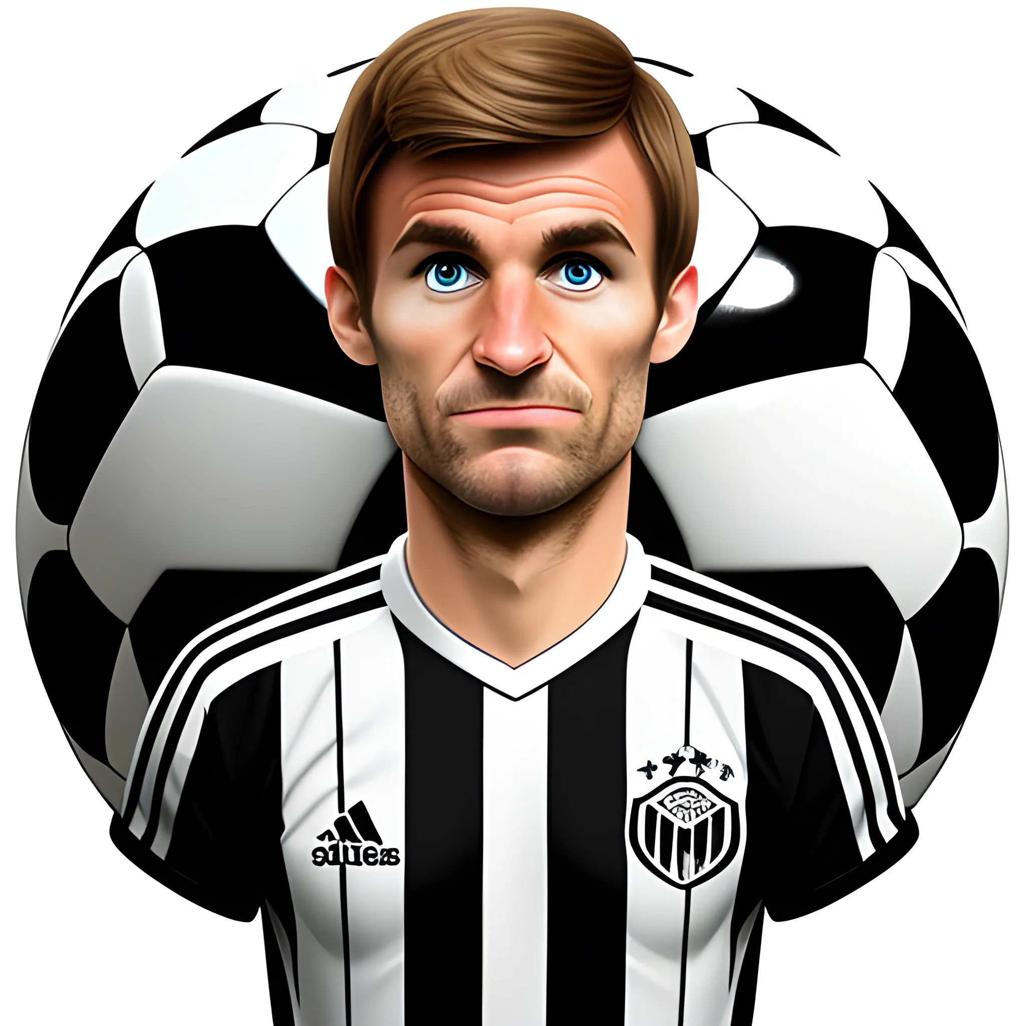 Character, soccer ballon, Tomas Müller face. Toon style