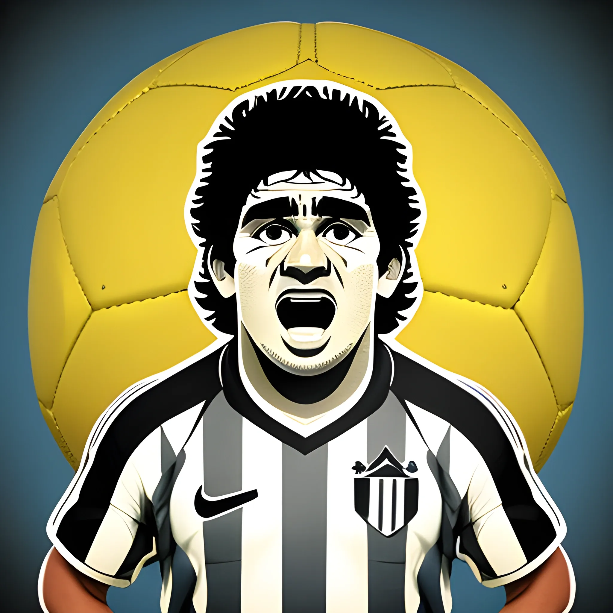 Character, soccer ballon, Maradona face. Toon style
