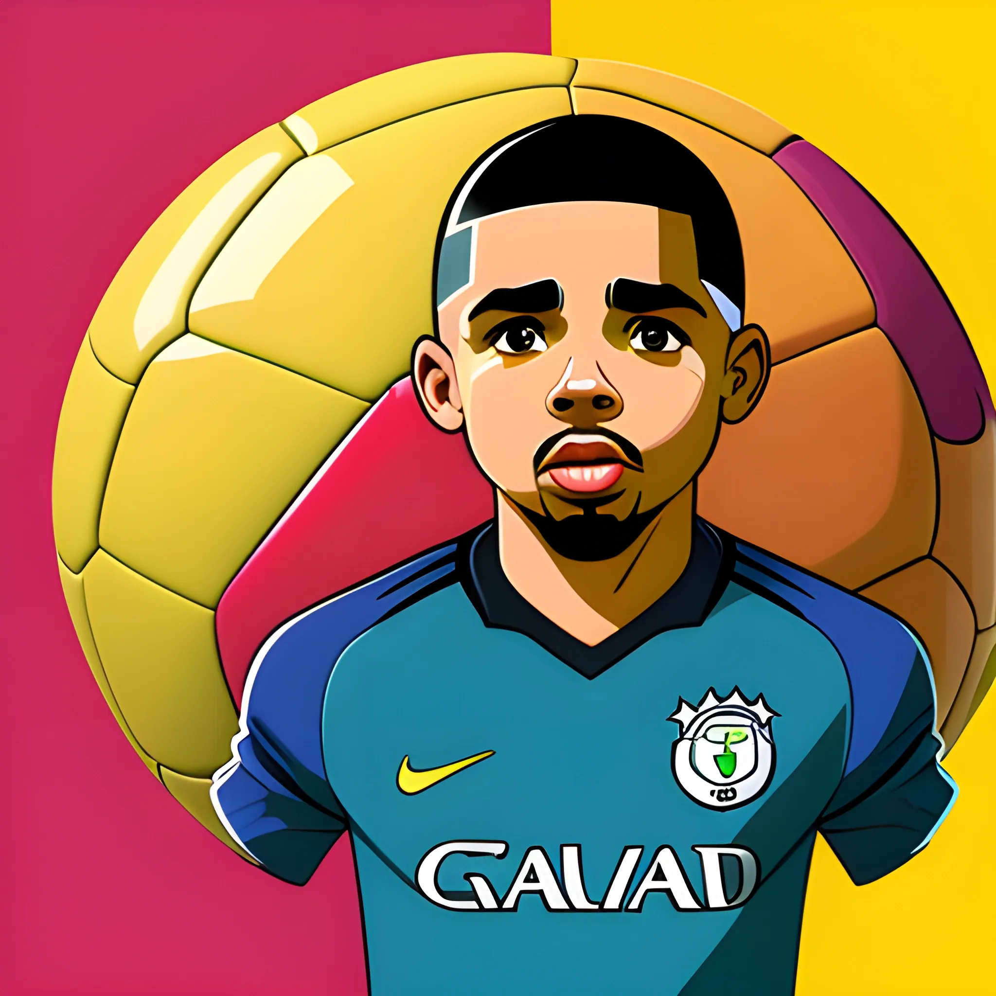 Character, soccer ballon, Gabriel Jesus face. Toon style