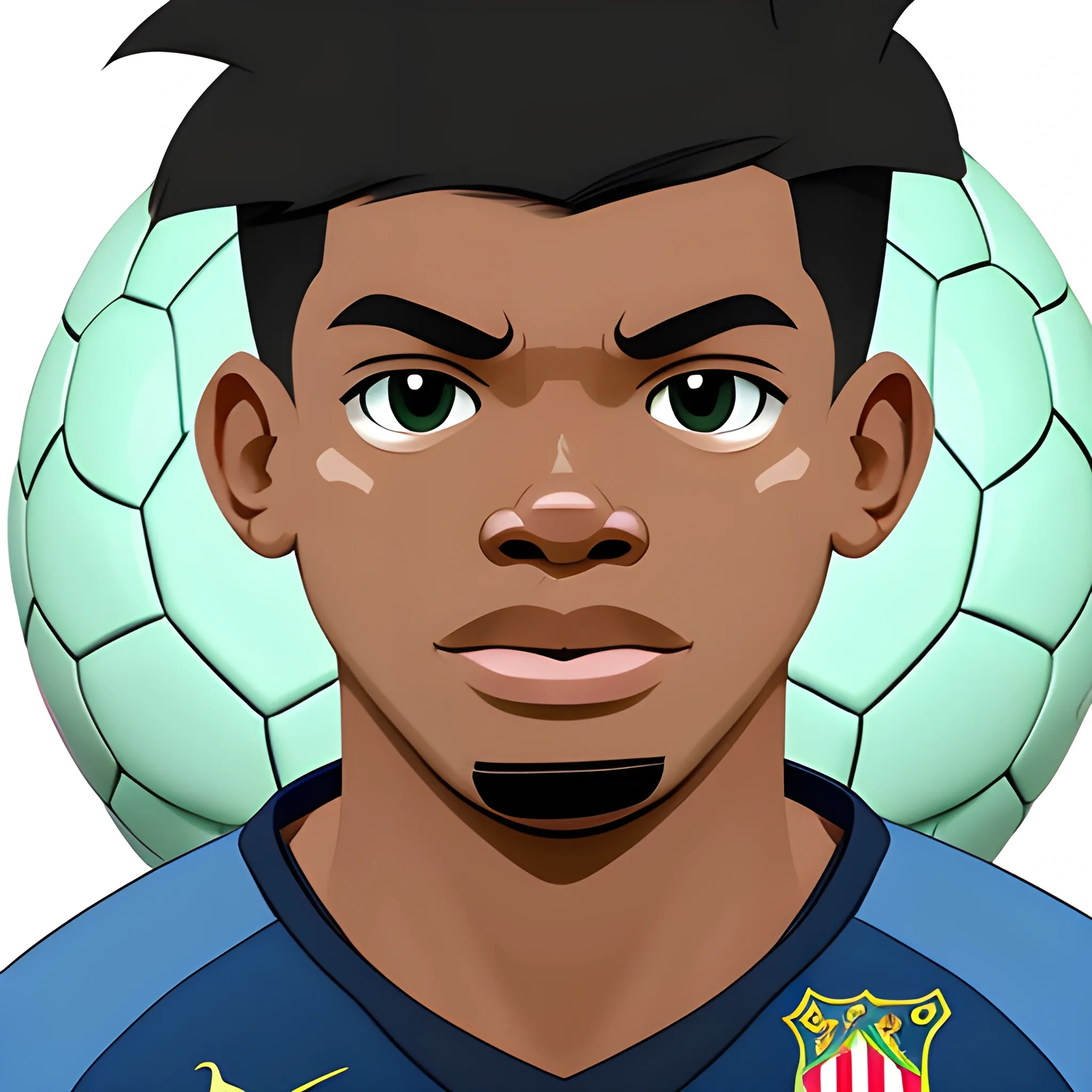 Character, soccer ballon, Rafael Leão face. Toon style