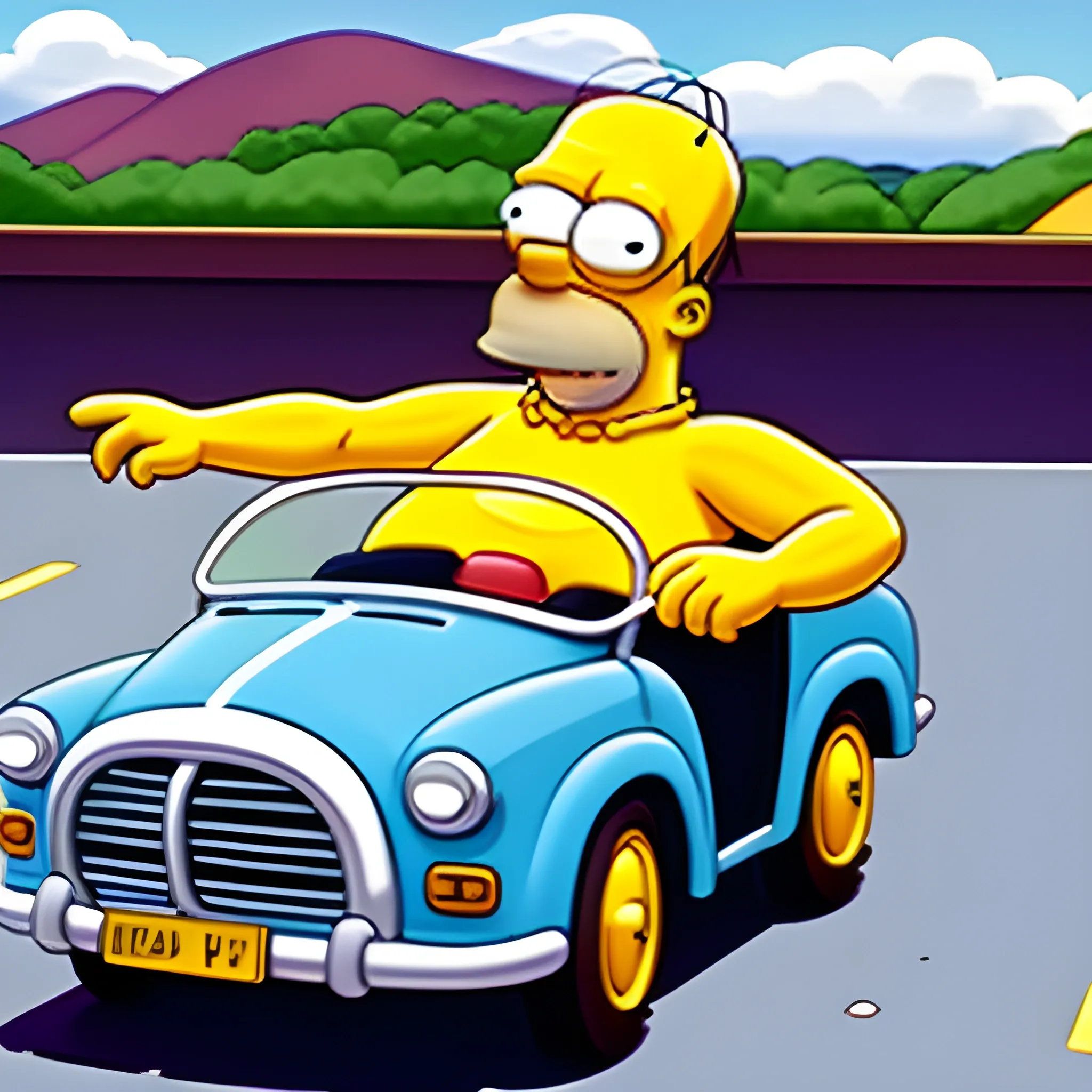 Homer Simpson conduciendo un coche japones - Arthub.ai