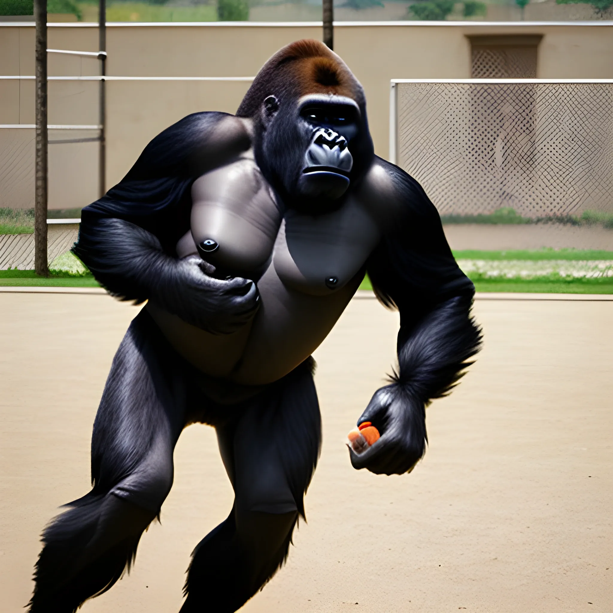 gorilla playing handball smoking