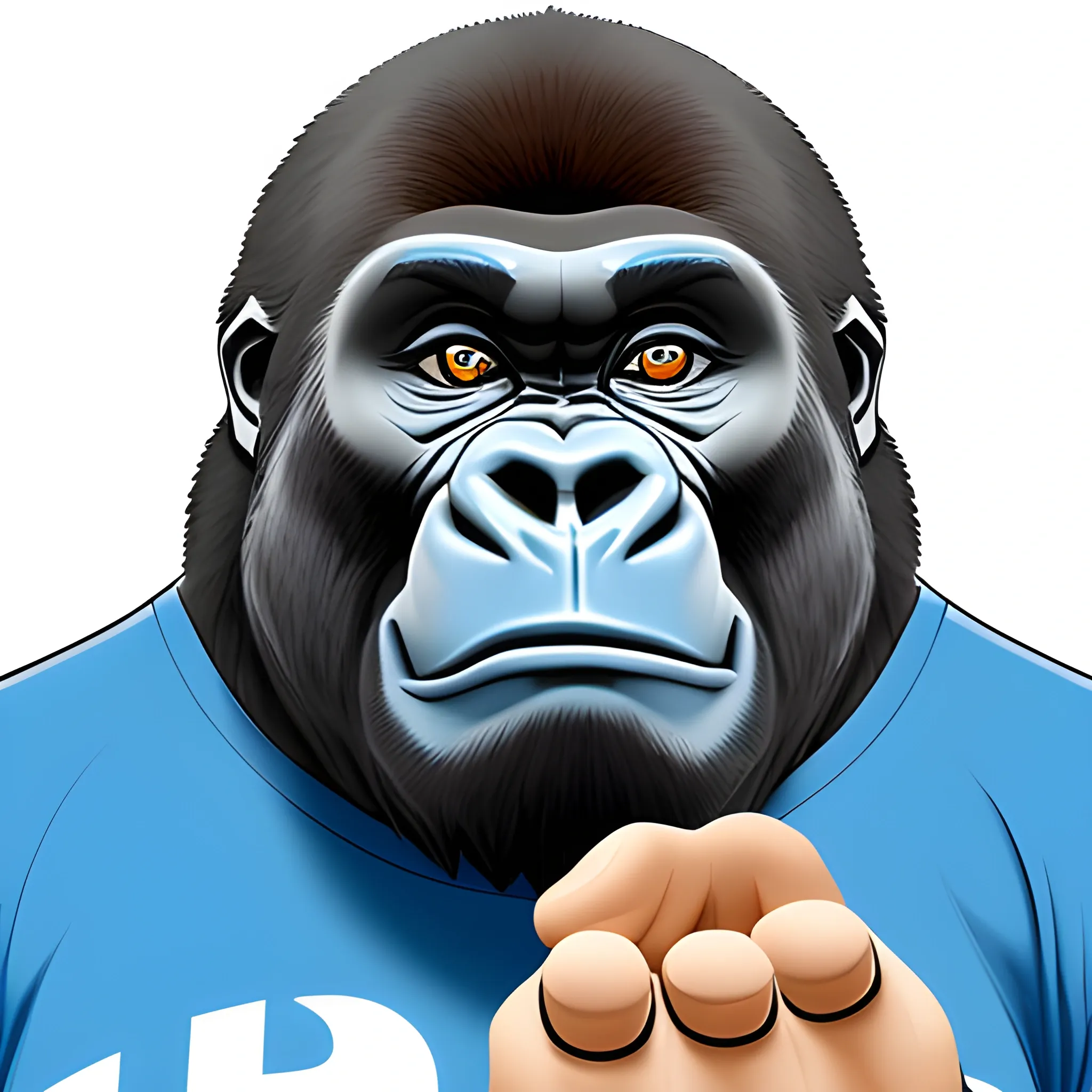 Gorilla, H3L Pro X ball in hand, blue t-shirt written "HANDLOUCURA", Cartoon, 