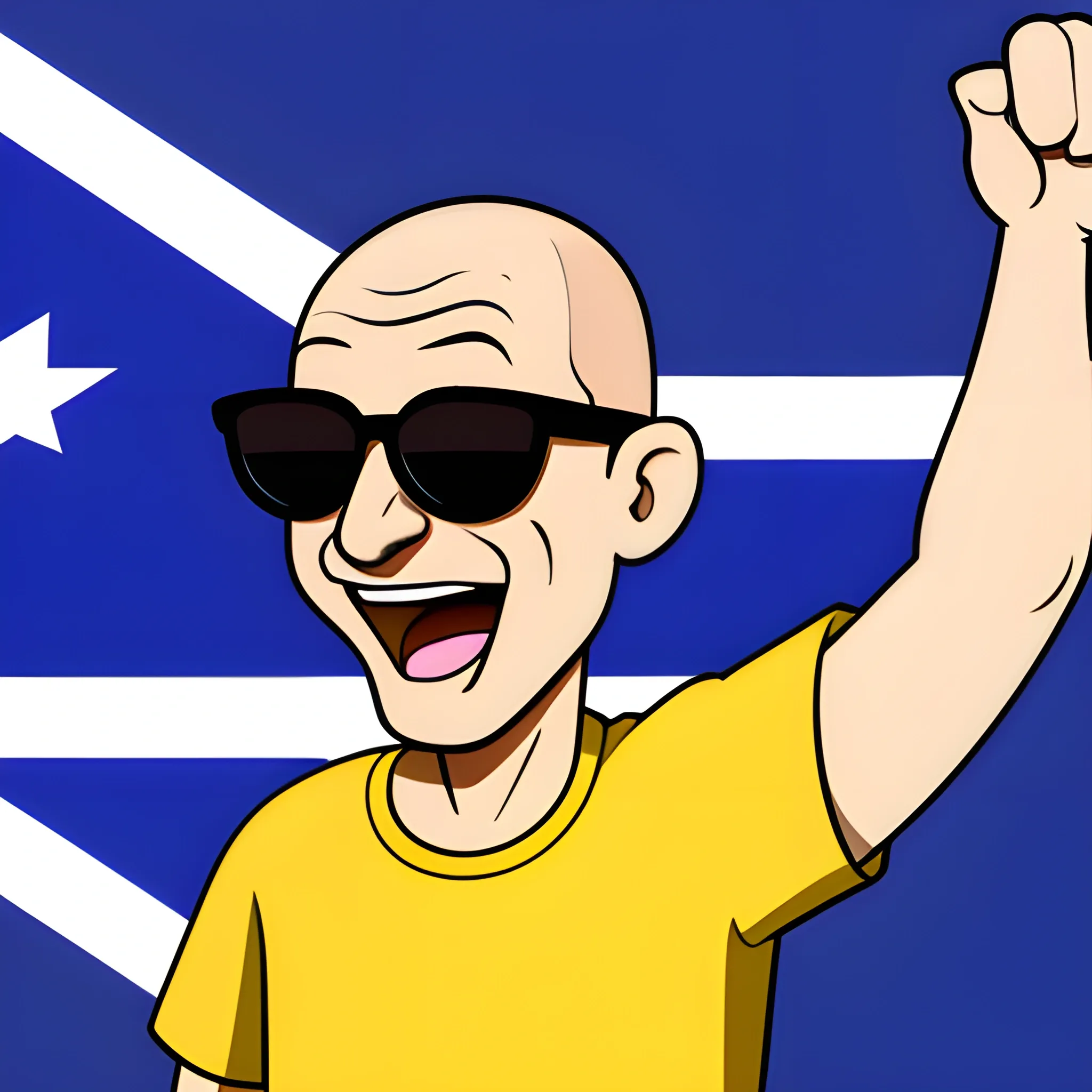 , Cartoon bald guy with sunglasses yelling with austrailian flag