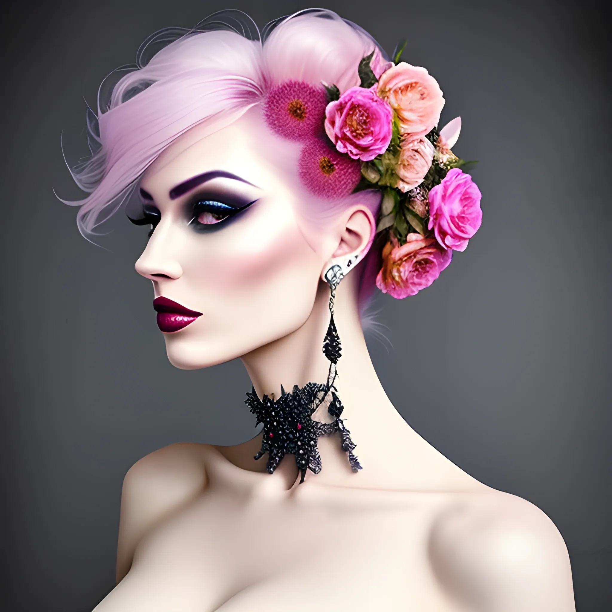 Portrait of a beautiful girl in bloom, mysterious and elegant floral punk fashion, stable diffusion 