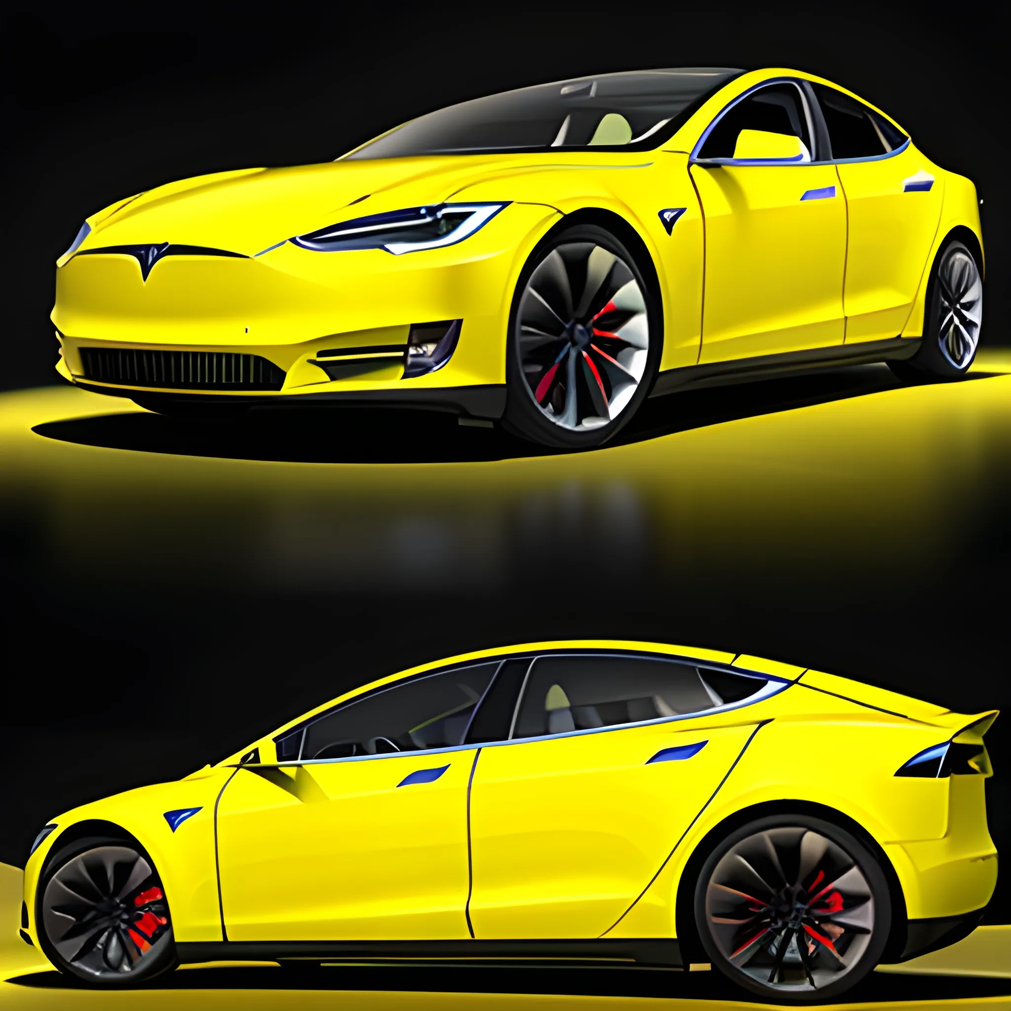 yellow tesla s with green plate wrote on plate TXAA-434 from front view budapest
, 3D, 3D