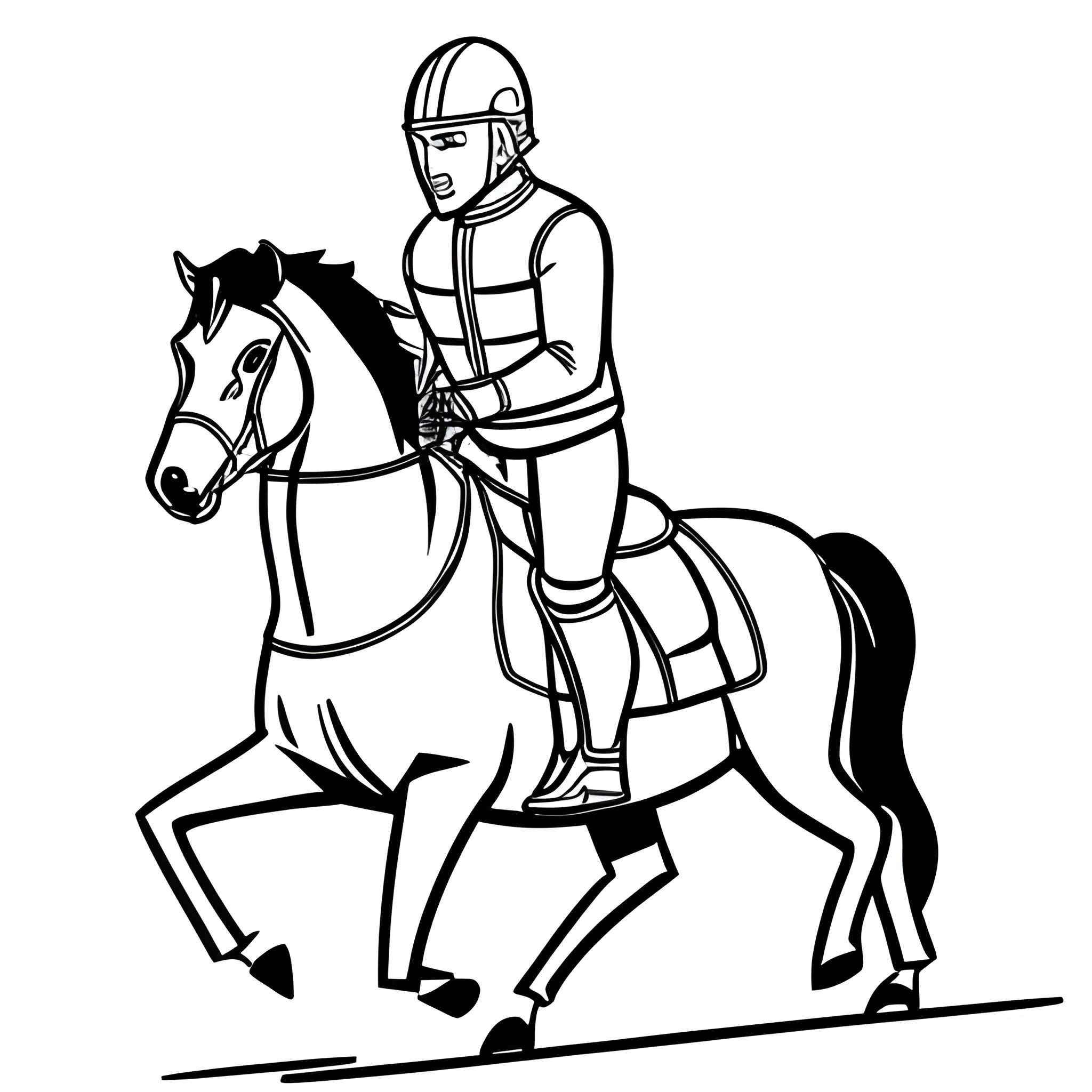 2D Outline drawing of man with helmet riding an Icelandic horse
