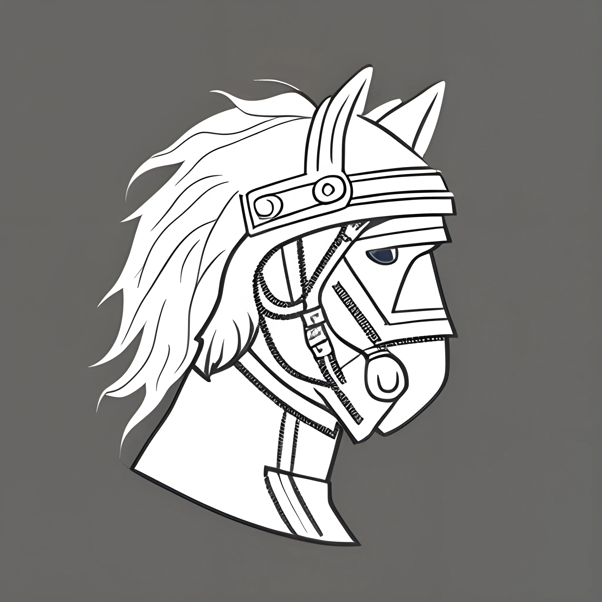 2D Outline drawing of man with helmet riding an Icelandic horse from the side
