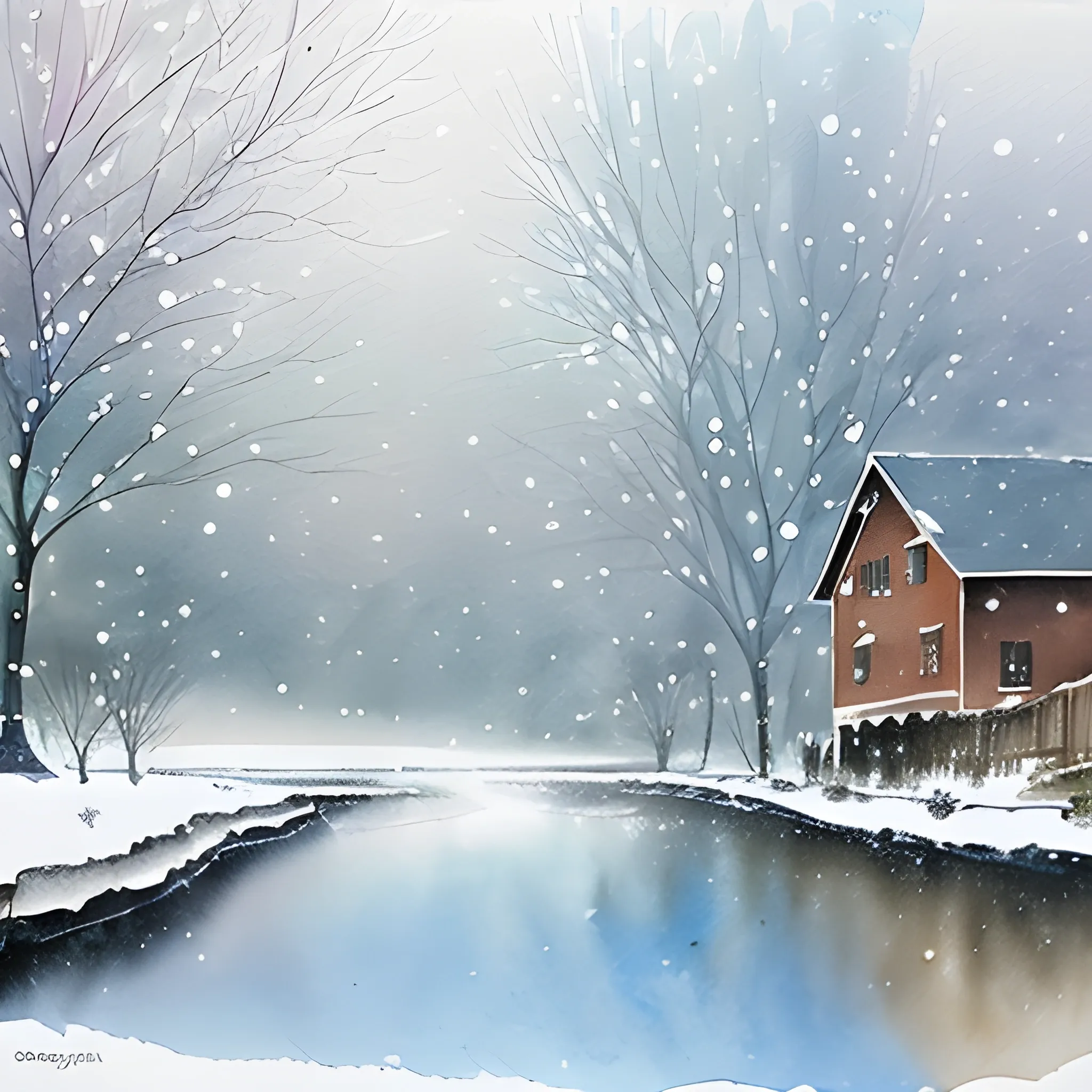 A picture of snow falling
, Water Color