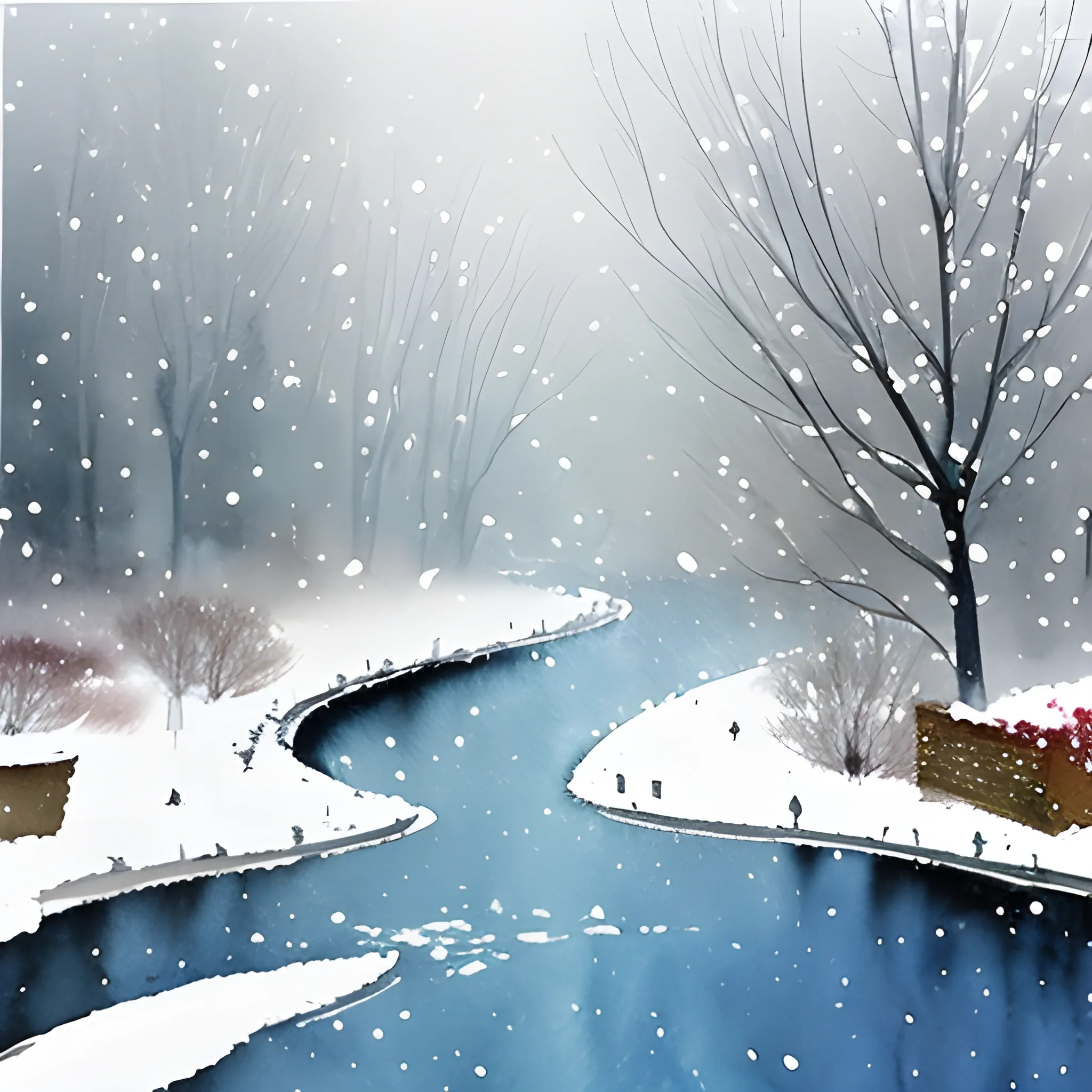 A picture of snow falling
, Water Color