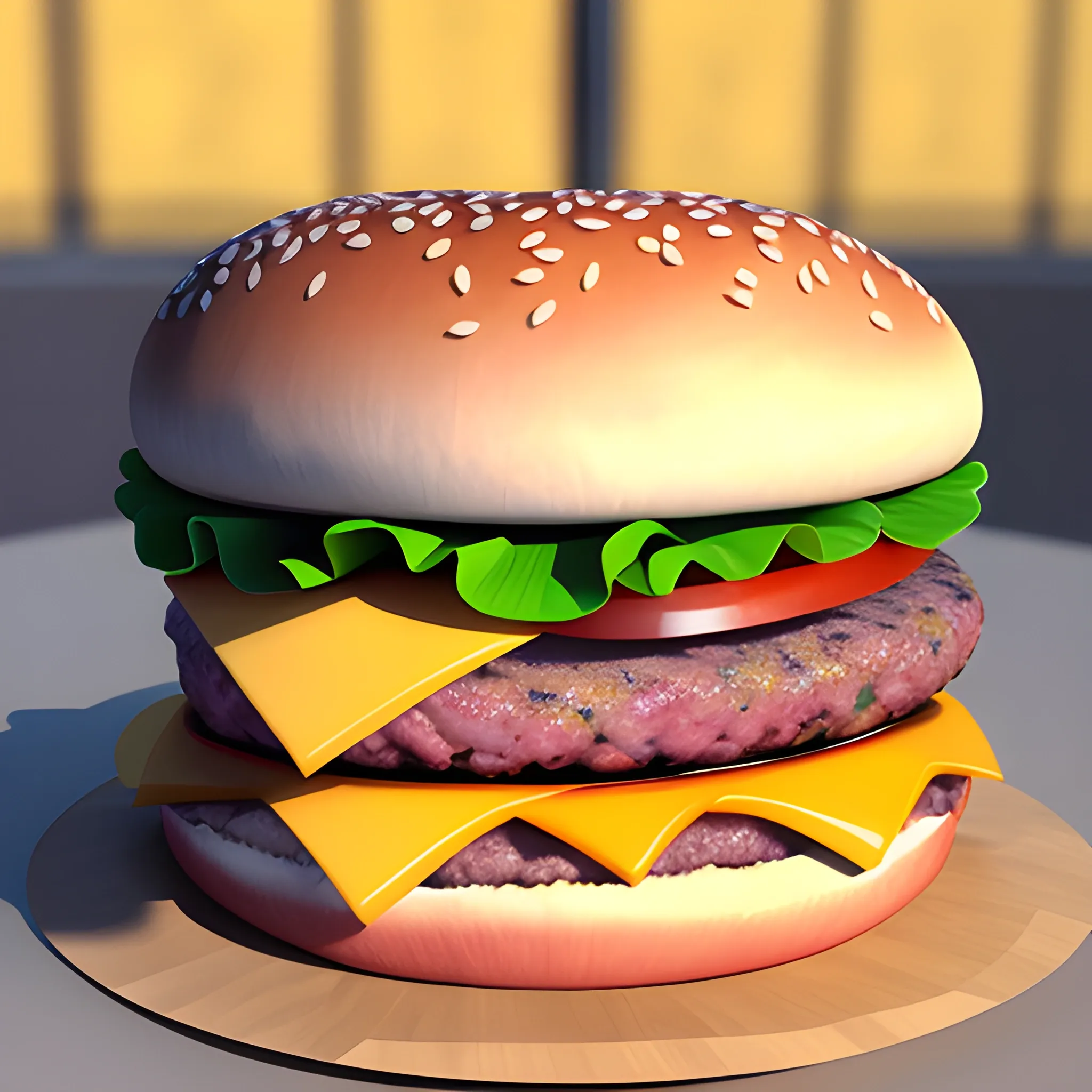 burger with cheese and ham., 3D