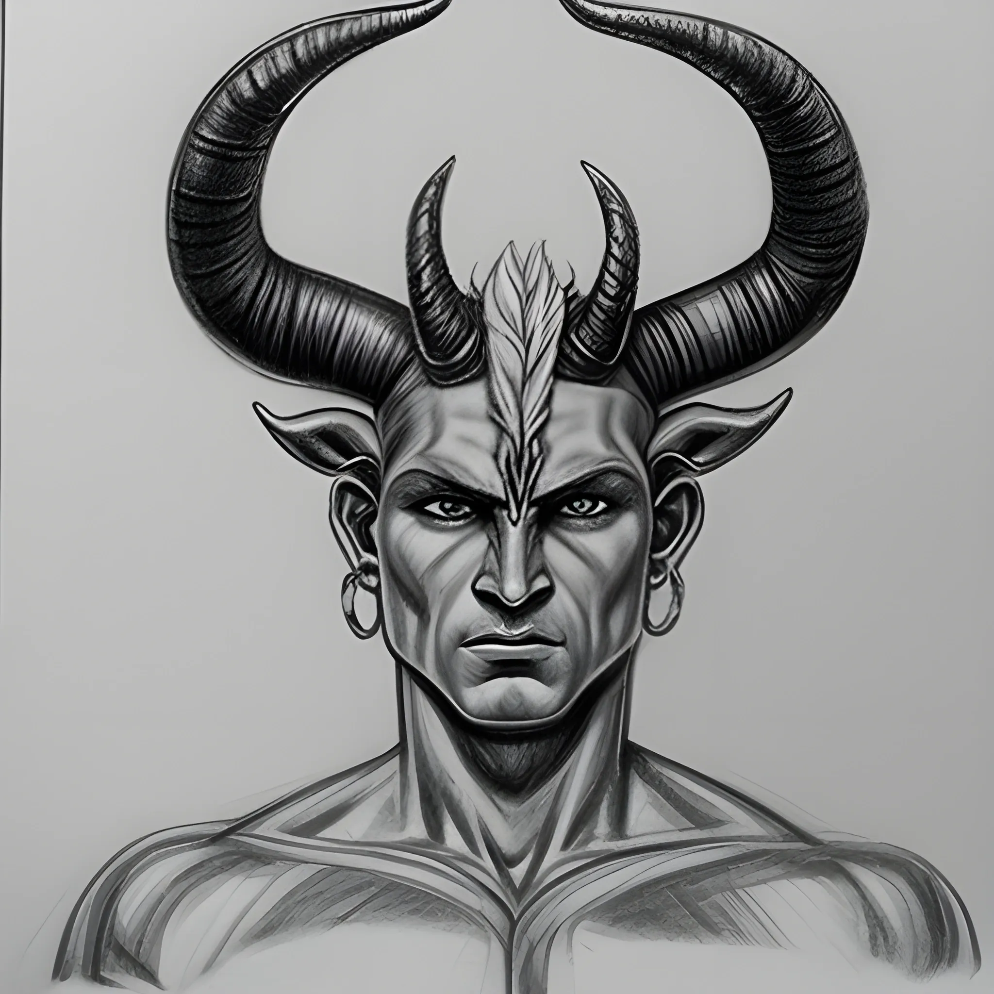 tanned skinned demi-god with horns with a kitchen knife.
, Pencil Sketch