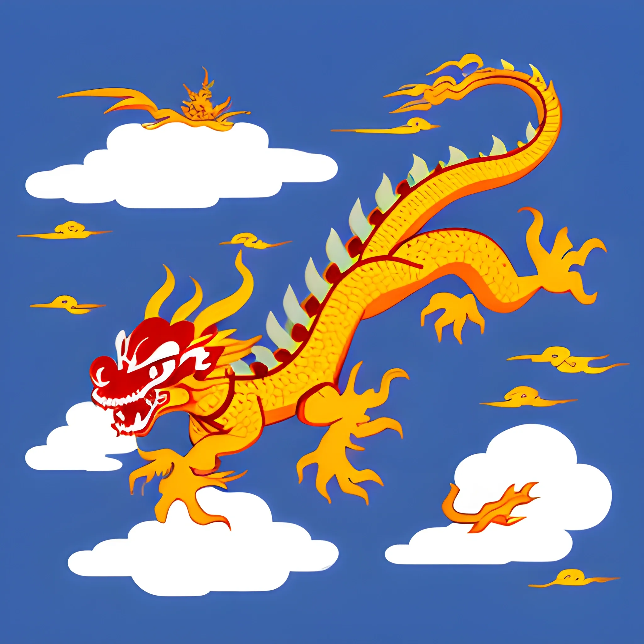 2d animated style, Chinese dragon flying, auspicious clouds