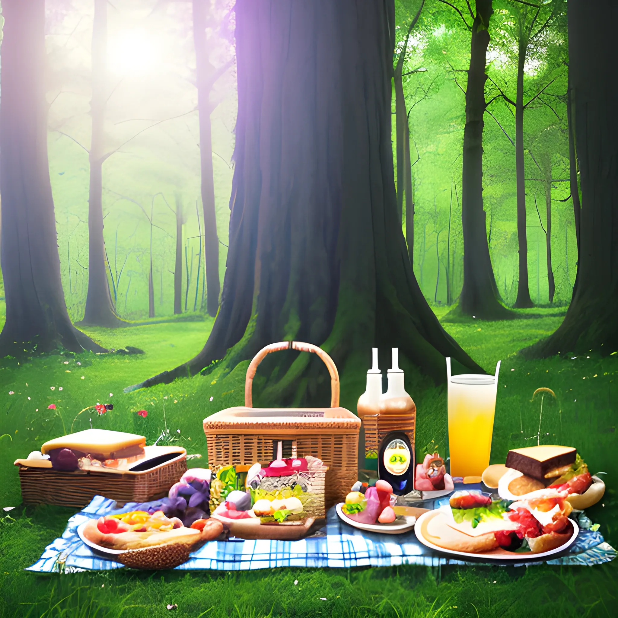 Picnic at lush forest