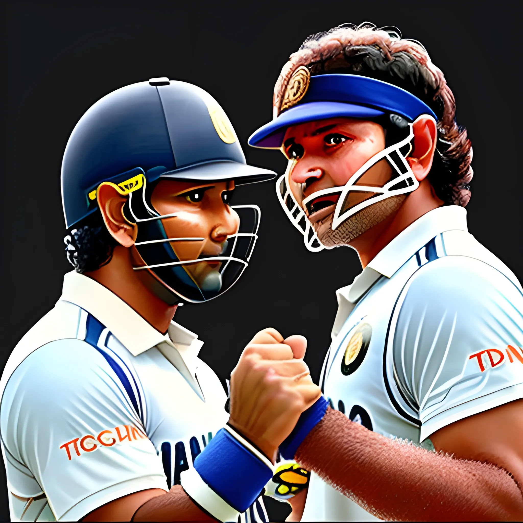 ((Sachin Tendulkar)) and RAhul Dravid fighting with each other with bat in hand, ultra HD, hyper realistic, great face details
