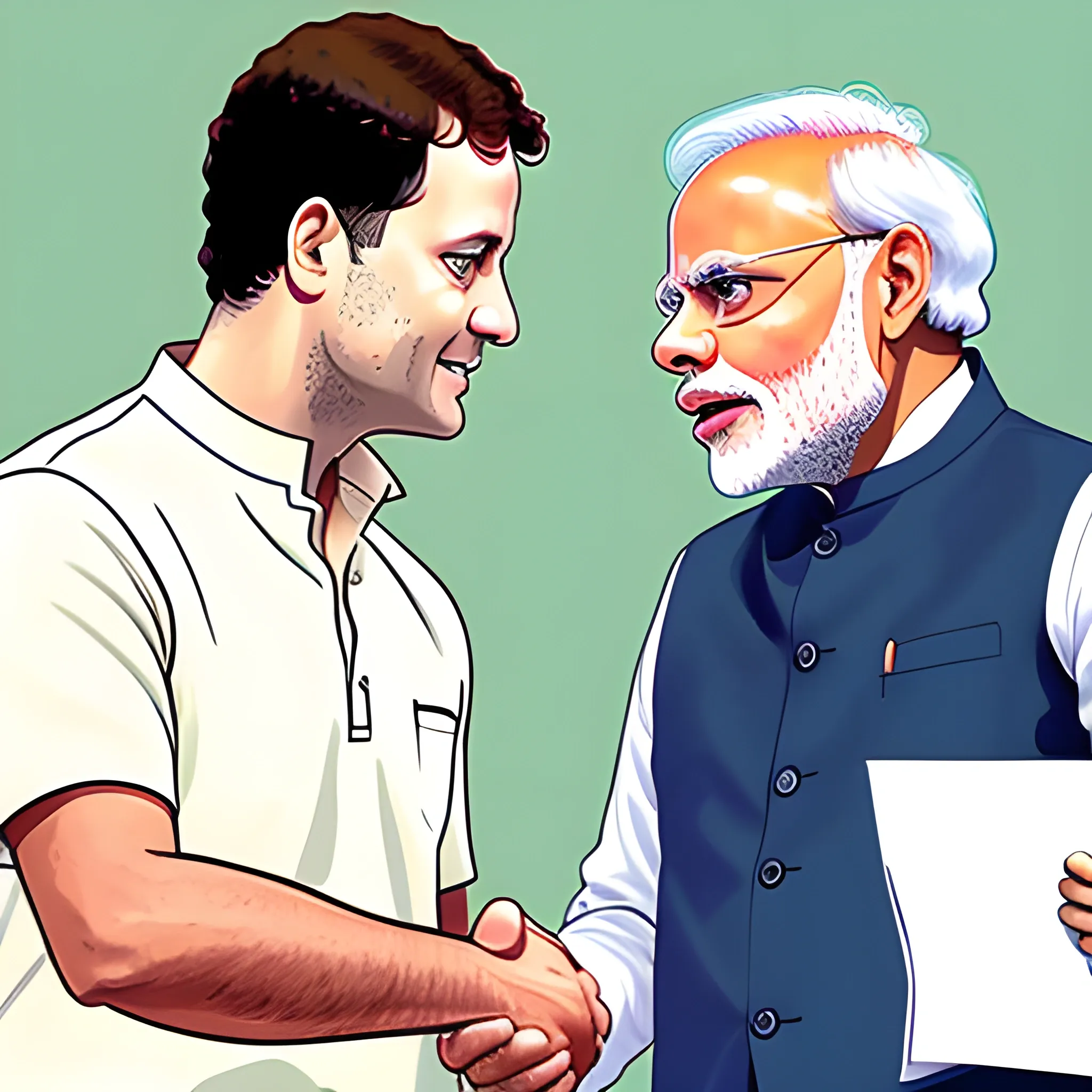 Photo of (Rahul Gandhi) shaking hand with Narendra Modi, Cartoon