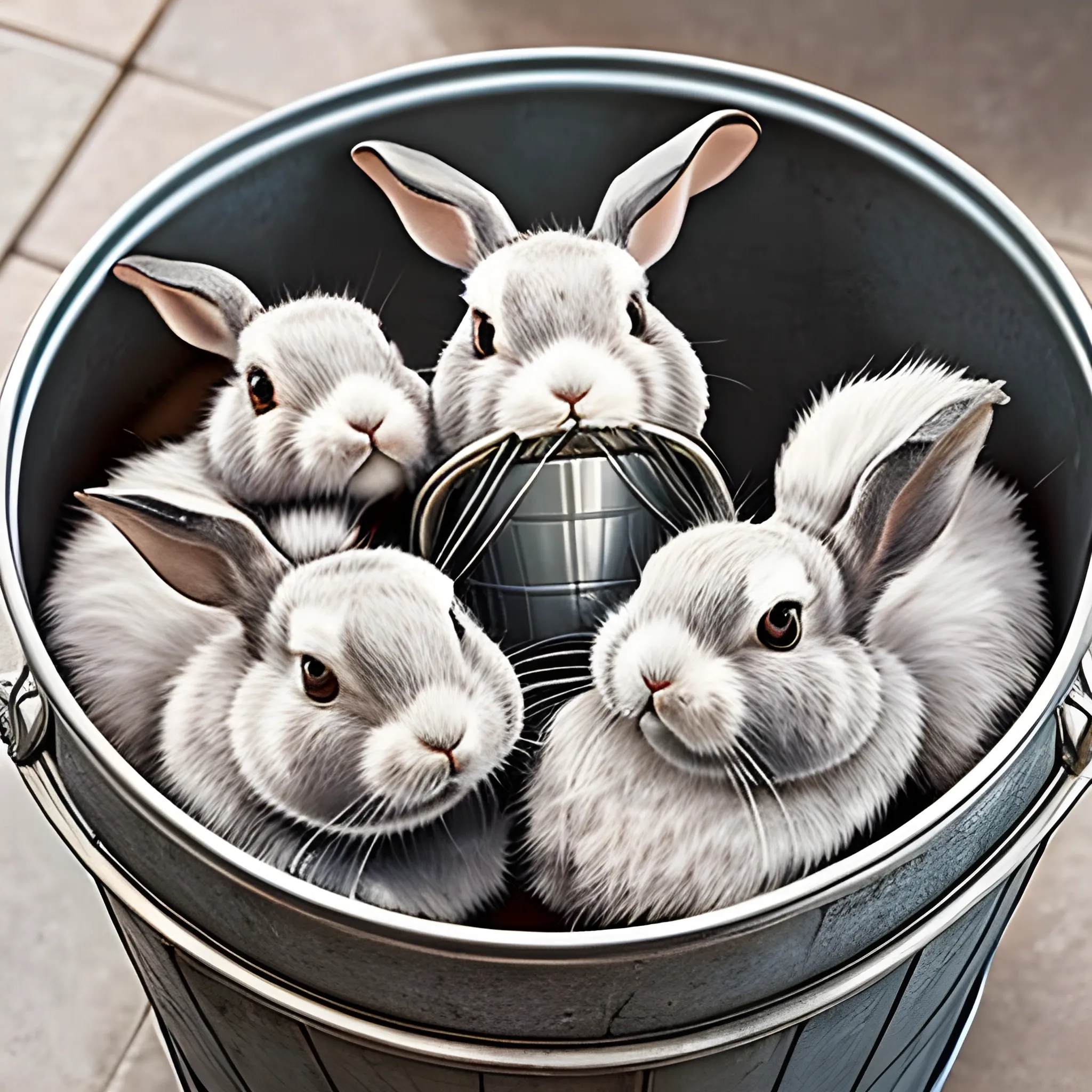 Metal Bucket with a Martins Bucket Label Rabbits inside Bucket