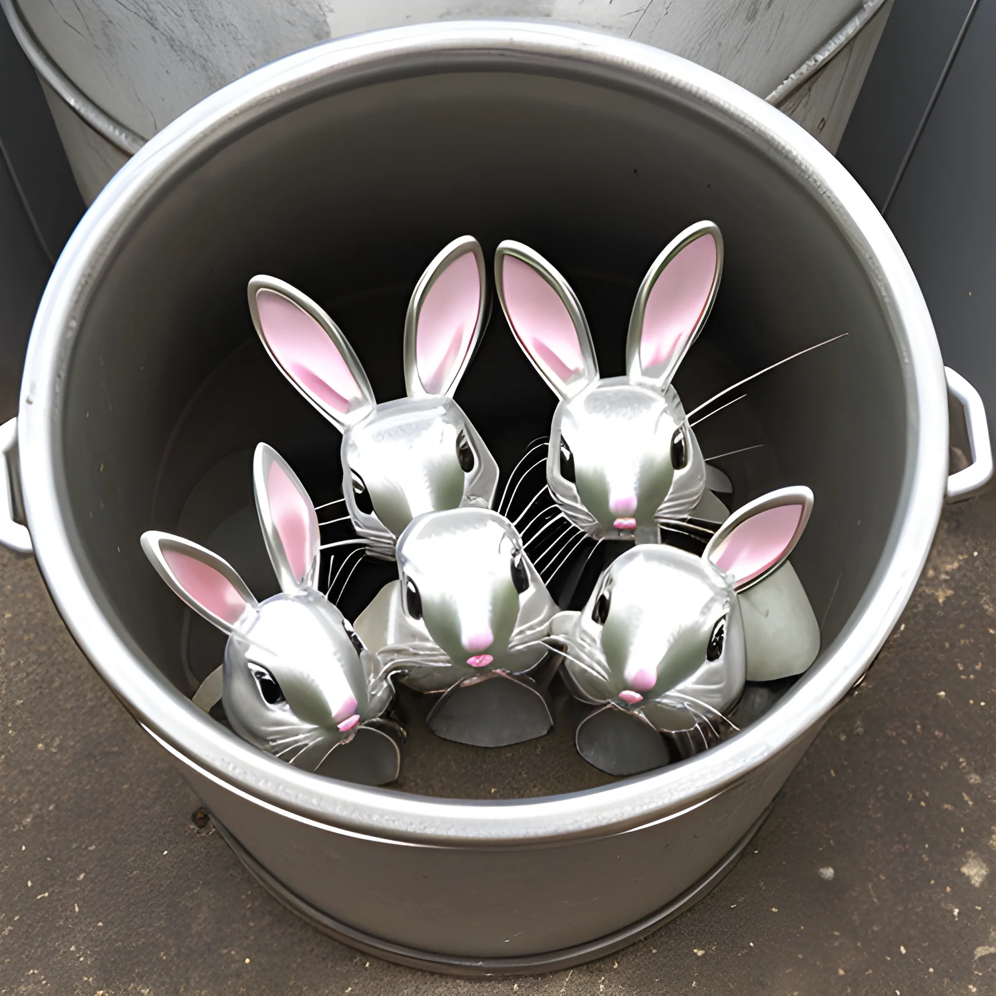 metal Martins Bucket Rabbits inside Bucket