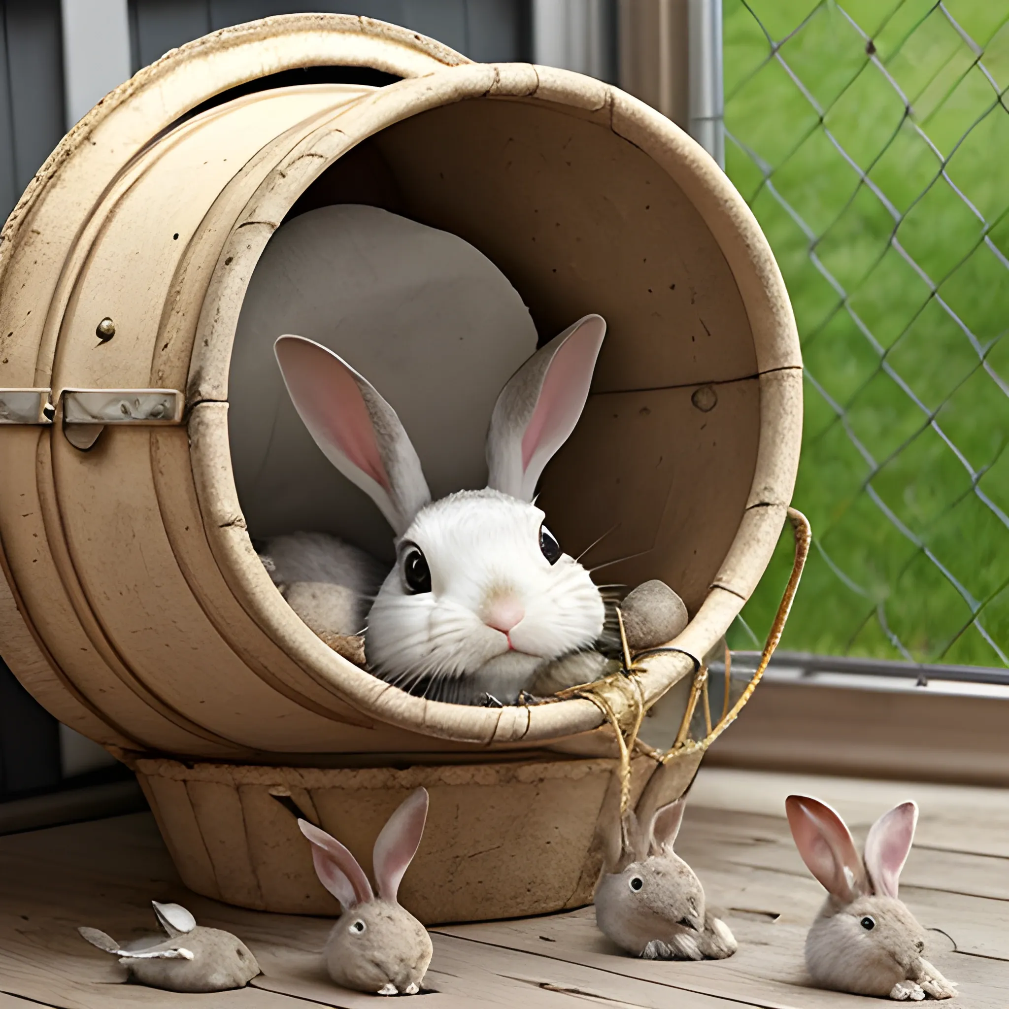  Martins Bucket with Rabbits inside Bucket