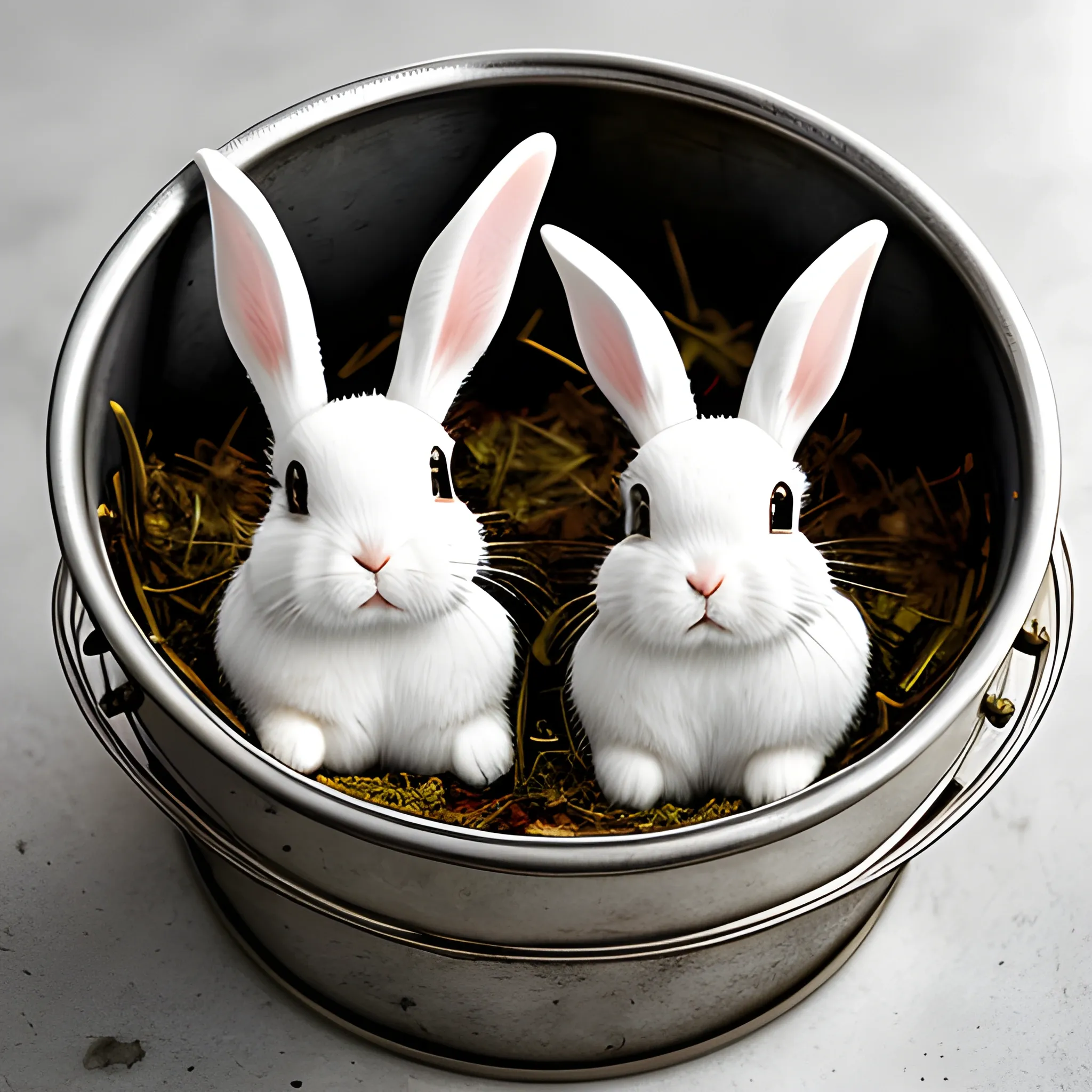 bunnies in a metal bucket
