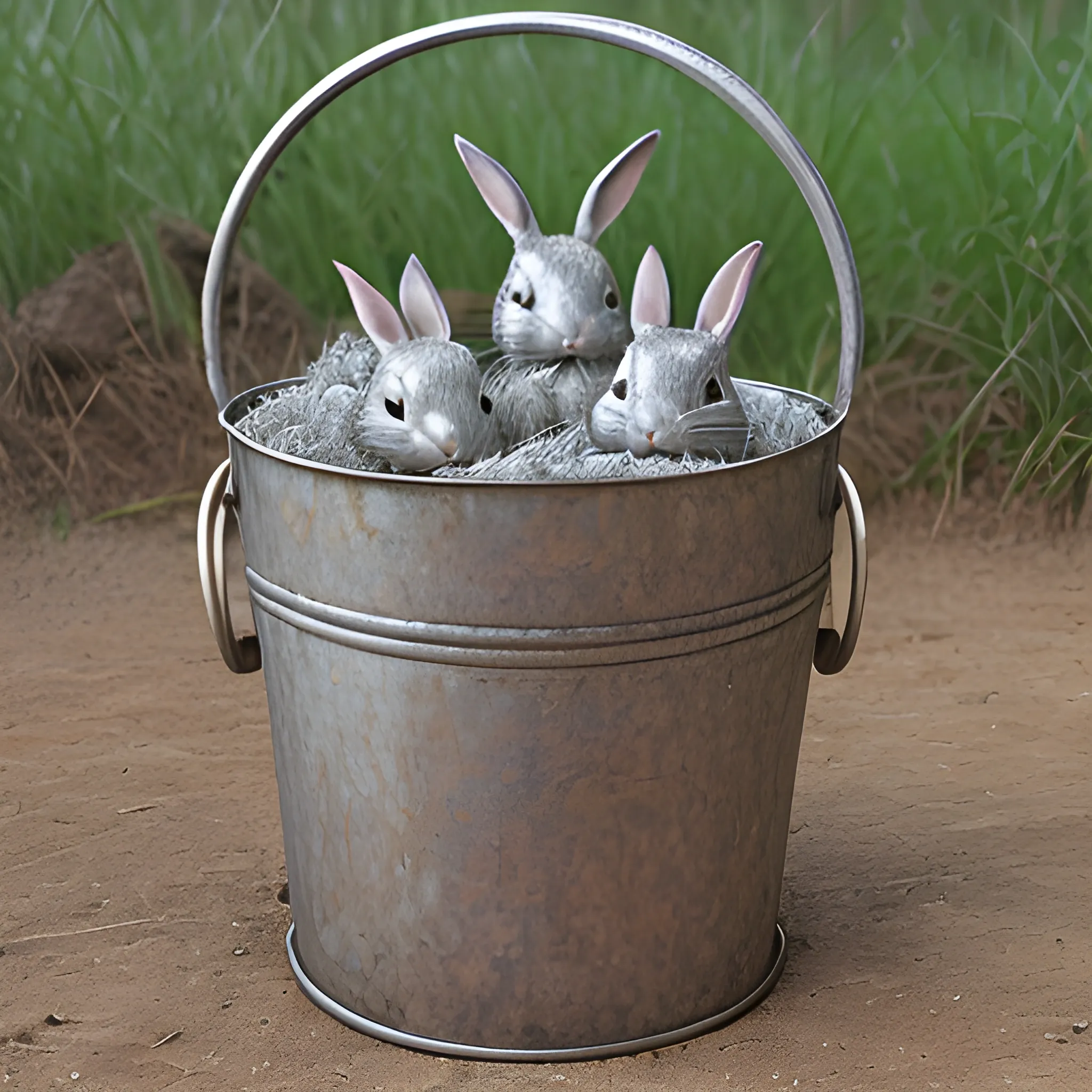 metal Bucket of rabbits
