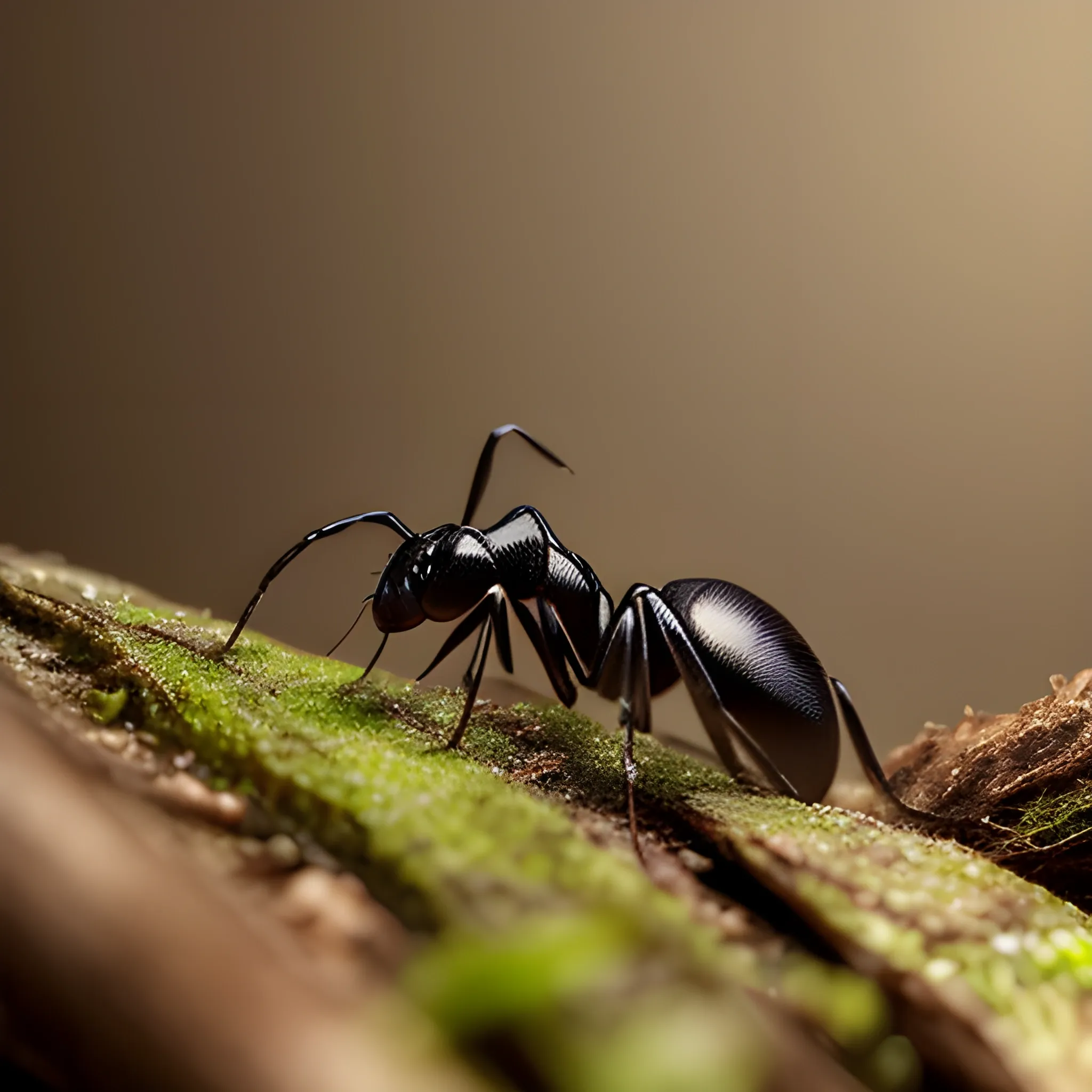 Make a picture of an ant lost in the forest, the picture must be the same in the real world,Wildlife,macro,taken by a professional photographer, with perfect detail and lighting,
