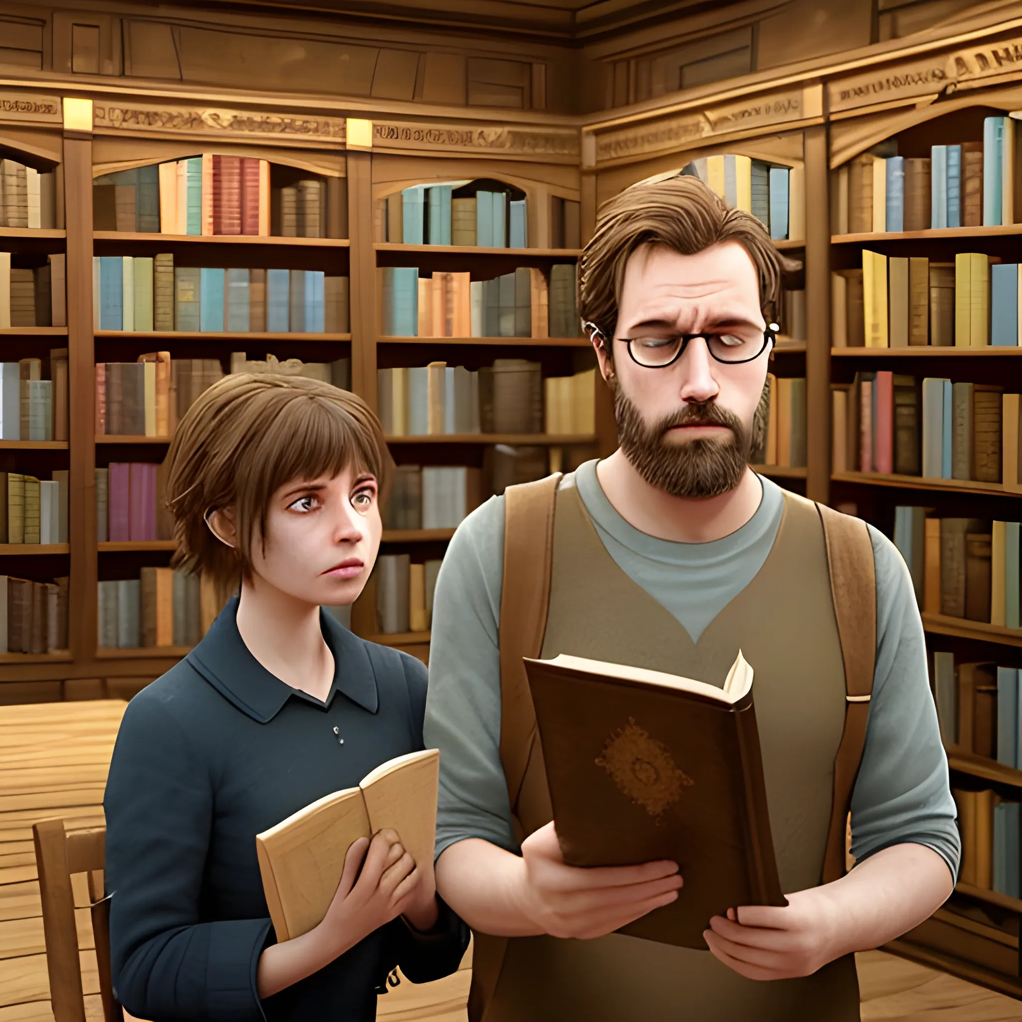 A tired man discovers an intriguing book in a bookstore. He shows it to his friends, and they experience peculiar events. , 3D with her friends, more people
