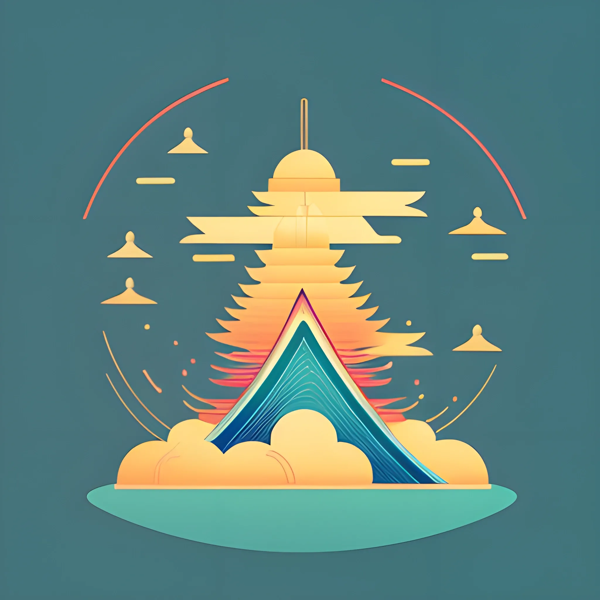 Flat, beautiful 2d Japanese altar and lightning, side view, picture book like illustration by muti, colorful, minimalism, featured in dribble, behance hd, dynamic composition 