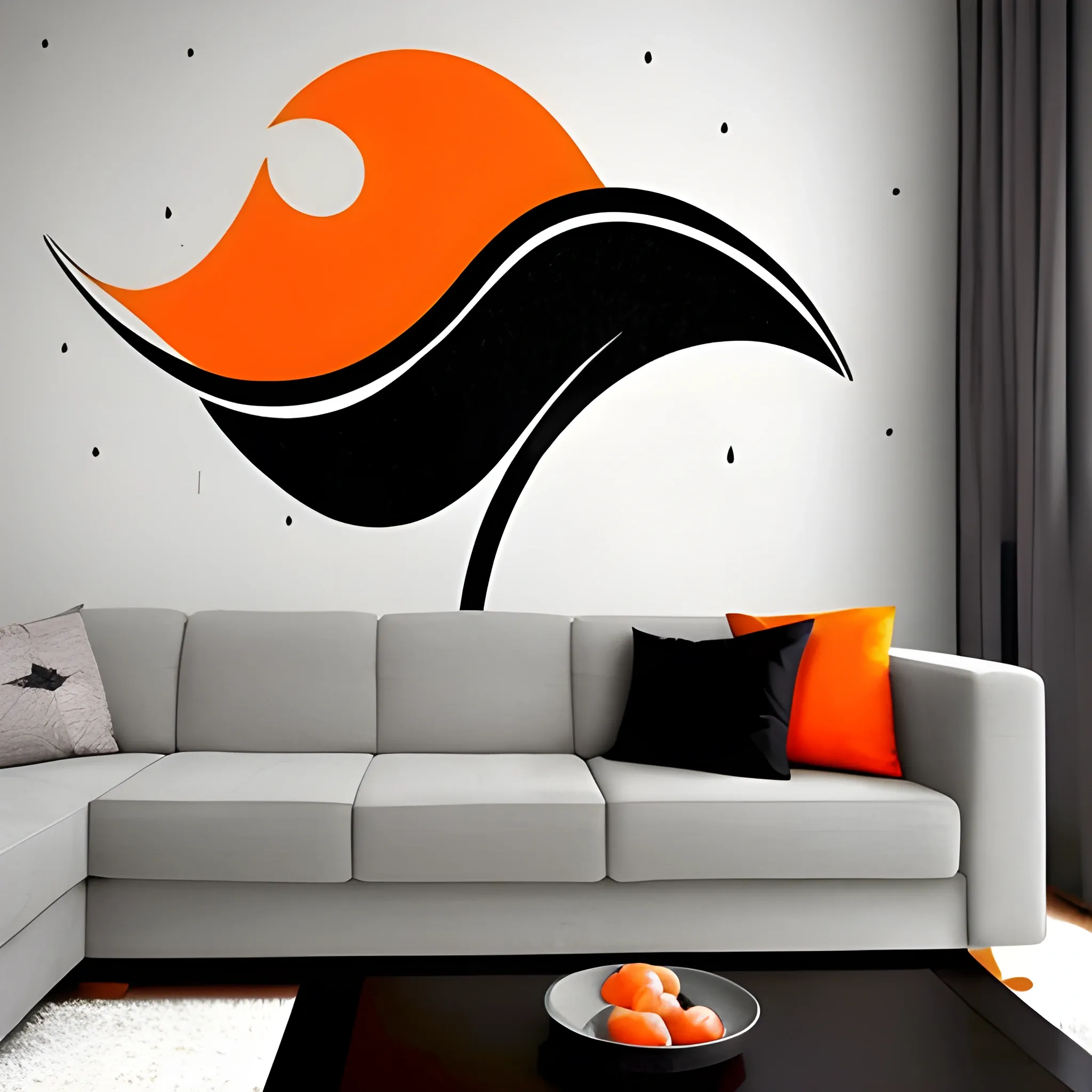 diseño de una pared grande pintada de gris y naranja