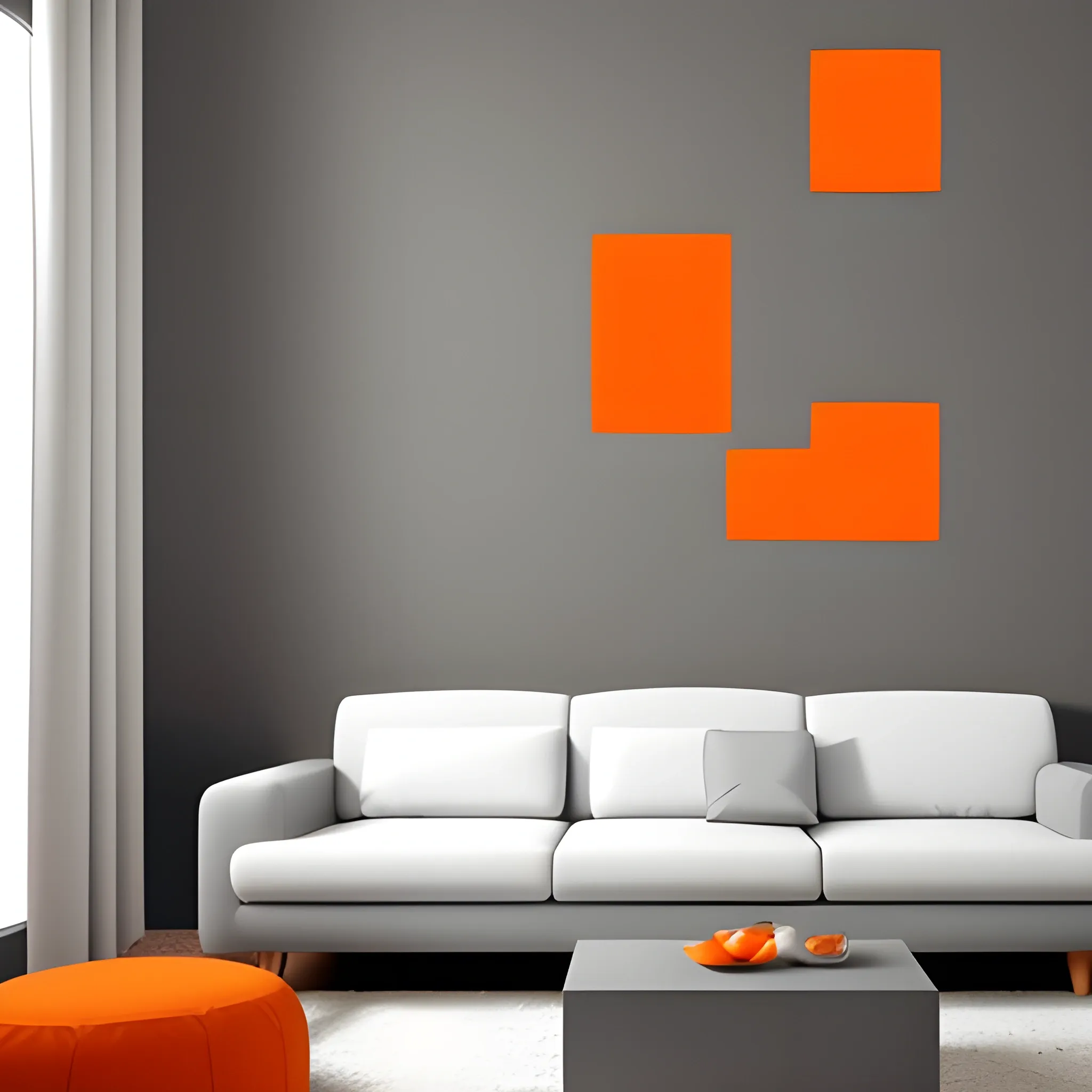 pintar una pared grande con los colores "gris" y "naranja" con un diseño minimalista moderno