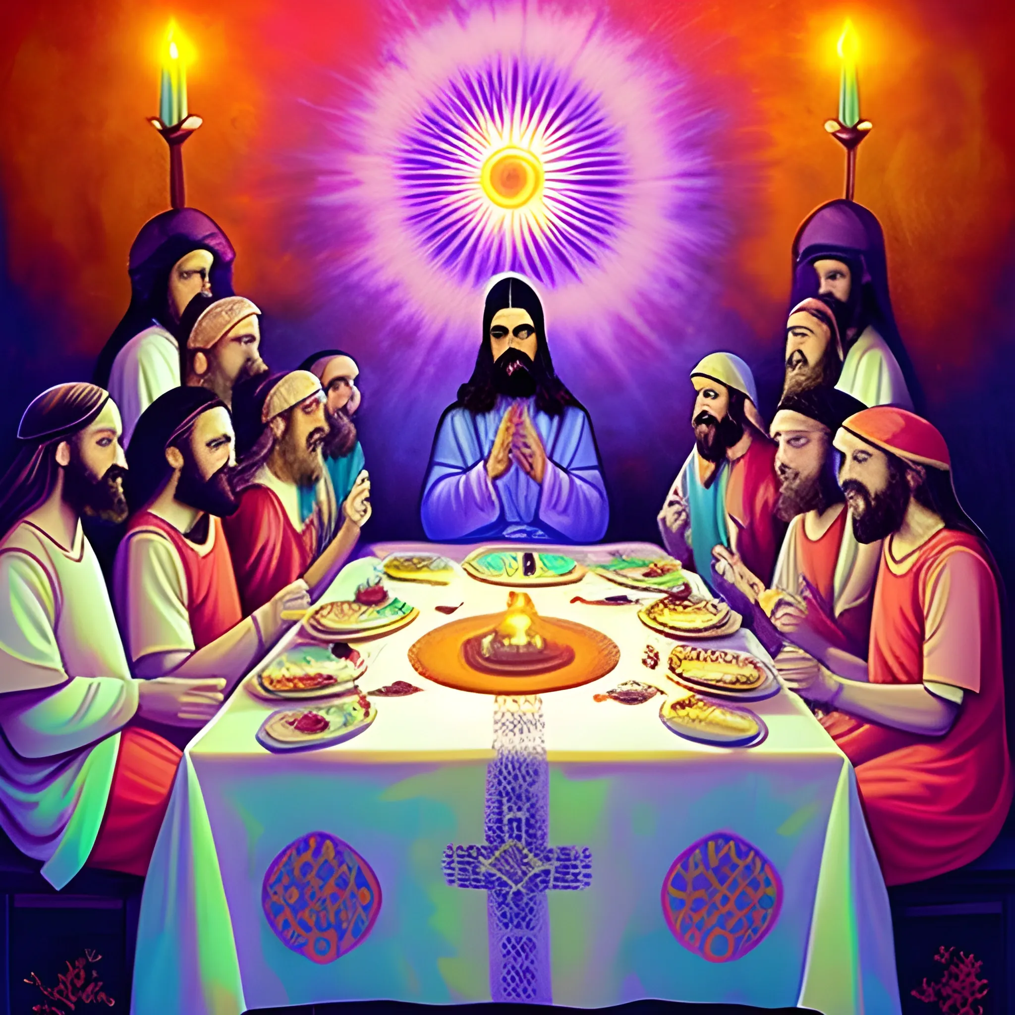 una imagen de la ultima cena de Jesús con los discípulos, Trippy