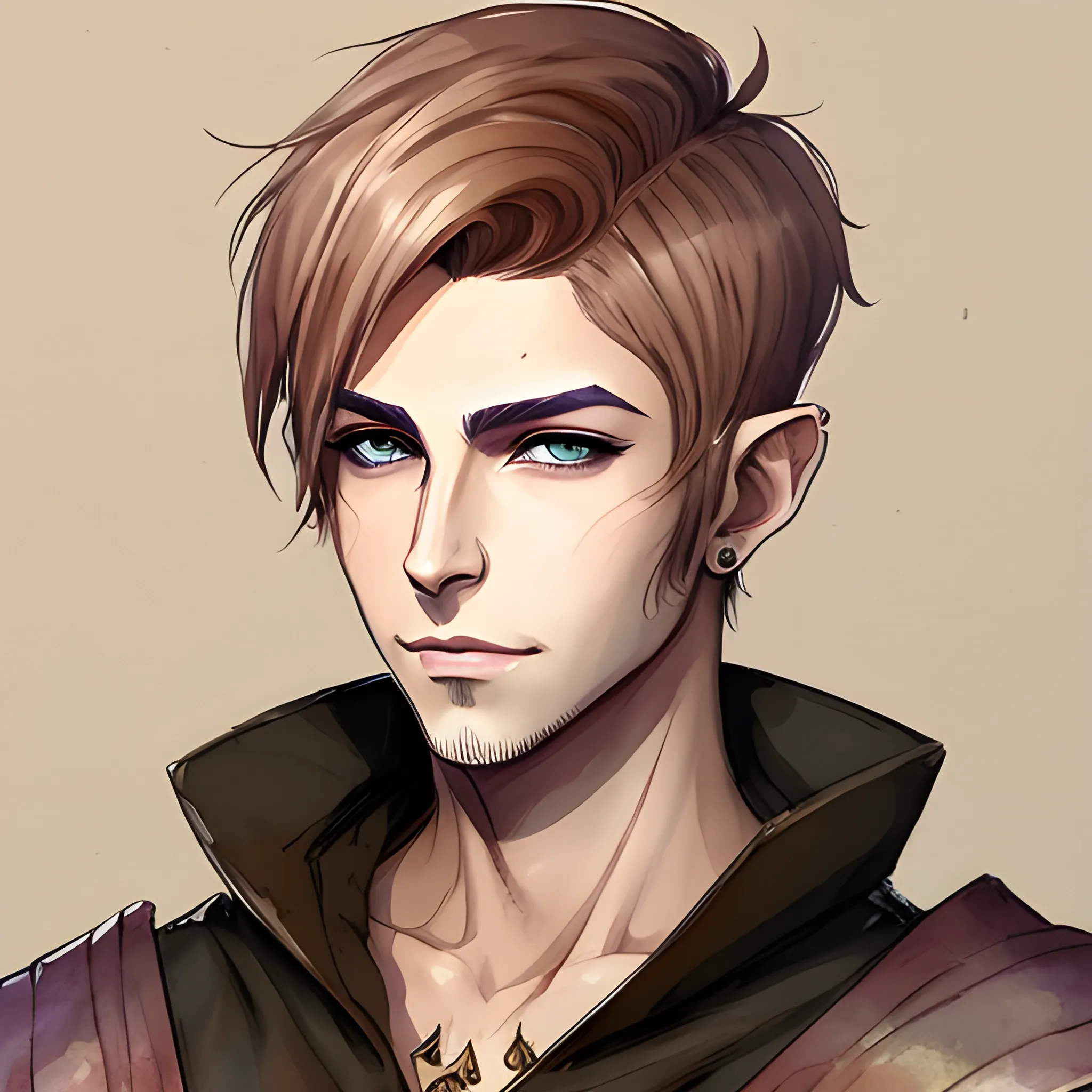 , Water Color eladrin Palidin male brown short hair