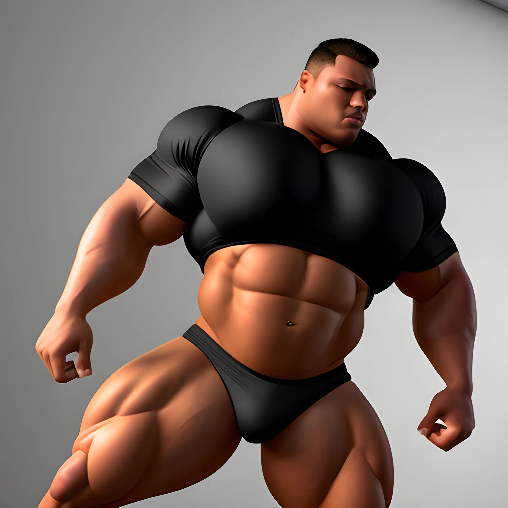 3D hot bodybuilder with massive huge, big man boobs wearing a  